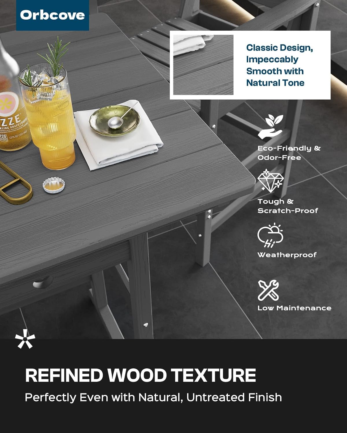 Adirondack Outdoor Bar Table, Durable HDPE Composite, Weather Resistant, Easy to Clean, Perfect for Backyard and Poolside Use, Grey