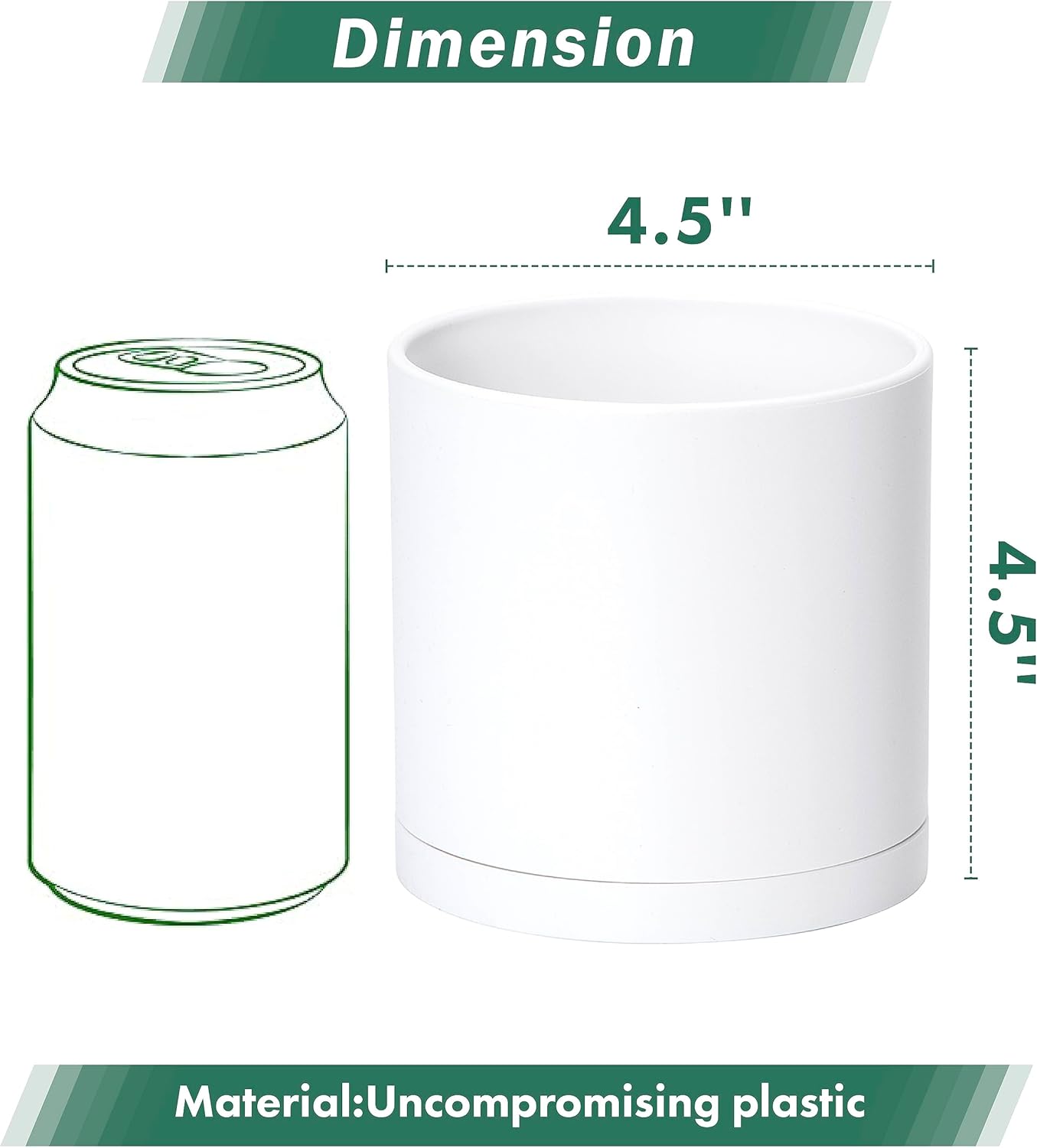 D'vine Dev 2 Pack 4.5 Inch Modern Plastic Plant Pots, Small Garden Planters for Plant with Drainage Holes and Saucers, White Color, 74-Z-F-1