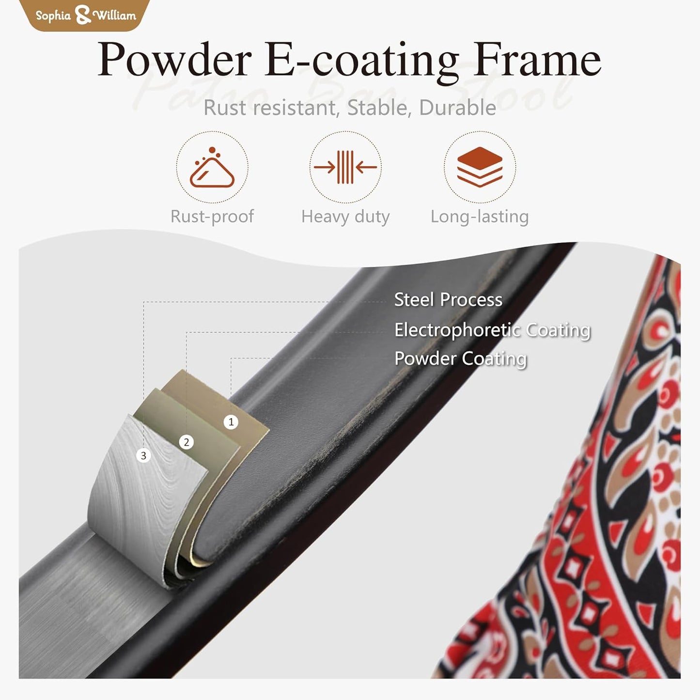 Sophia & William Patio Bar Set 5-Piece Outdoor High Dining Set with 4 Swivel Bar Stools with Red Cushion and 1 Square Bar Height Table with Umbrella Hole