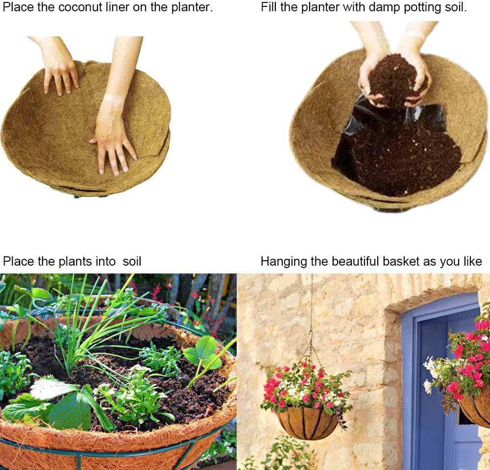 Coco Liners for Planters 16 Inch 4PCS Round Shape Coco Liner Coir Fiber Replacement Liner for Wall Basket Planters