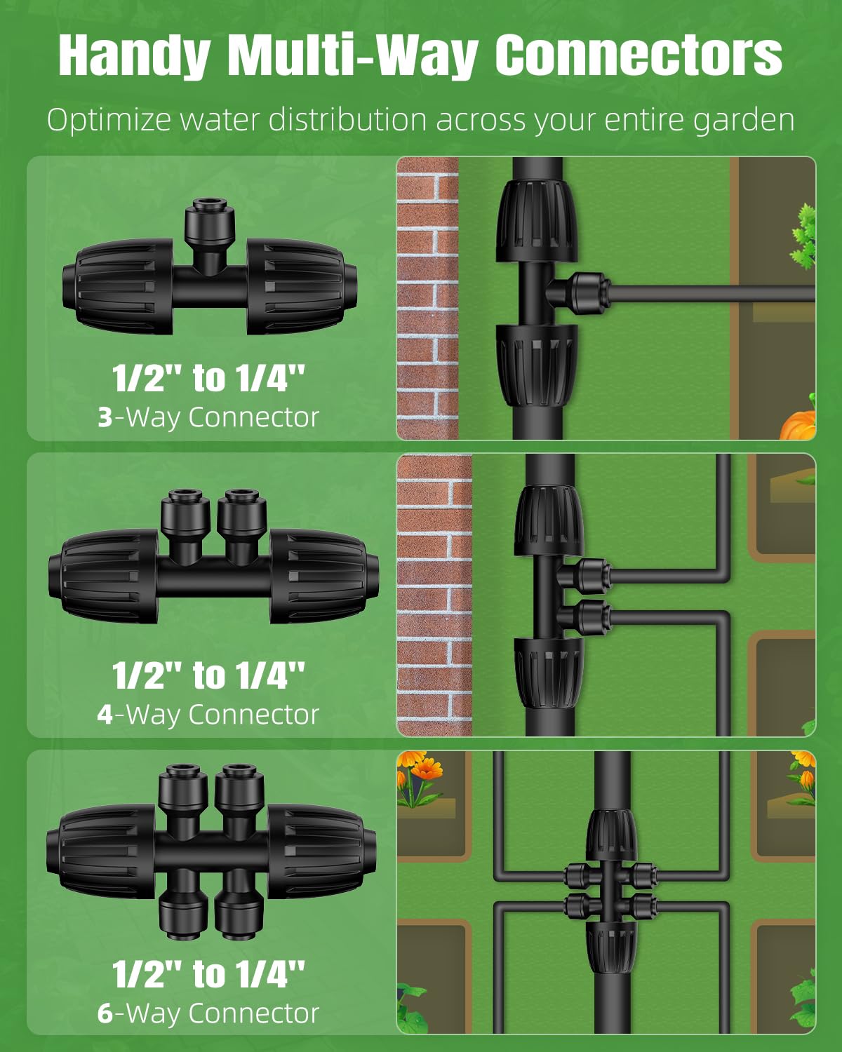 Pawfly 250 ft Drip Irrigation System, Quick-Connect Drip Irrigation Kit with 50ft 1/2" & 200ft 1/4" Tubing and Accessories, Garden Watering System for Greenhouse,Yards,Lawn,Raised Bed