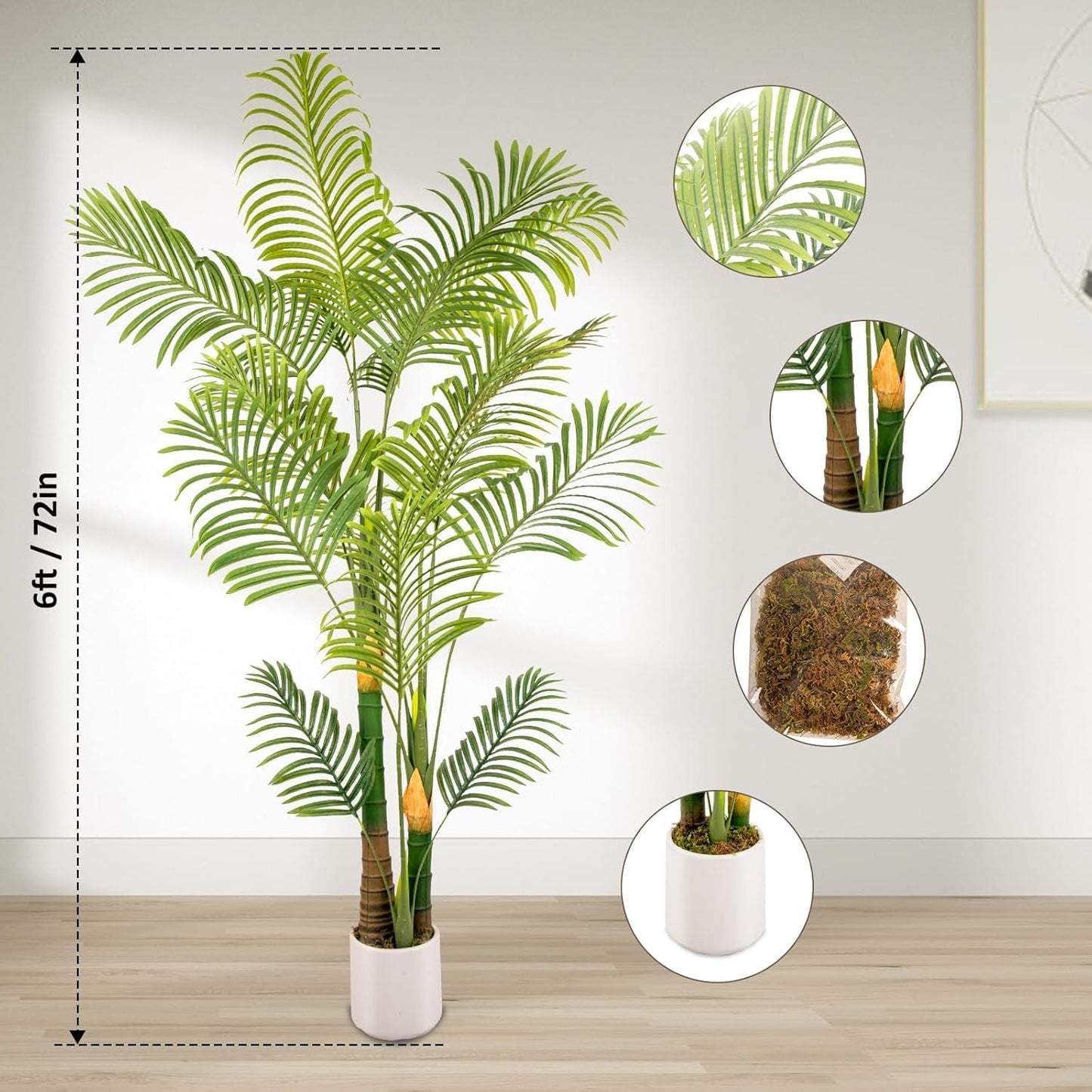 Artificial Fake Palm Tree 6FT 2Pack with White Planter & Free Moss, UV Resistant Artificial Palm Tree for Outdoors, Fake Plants for Poolside Home Room Decor, Faux Plants Outdoor Decor