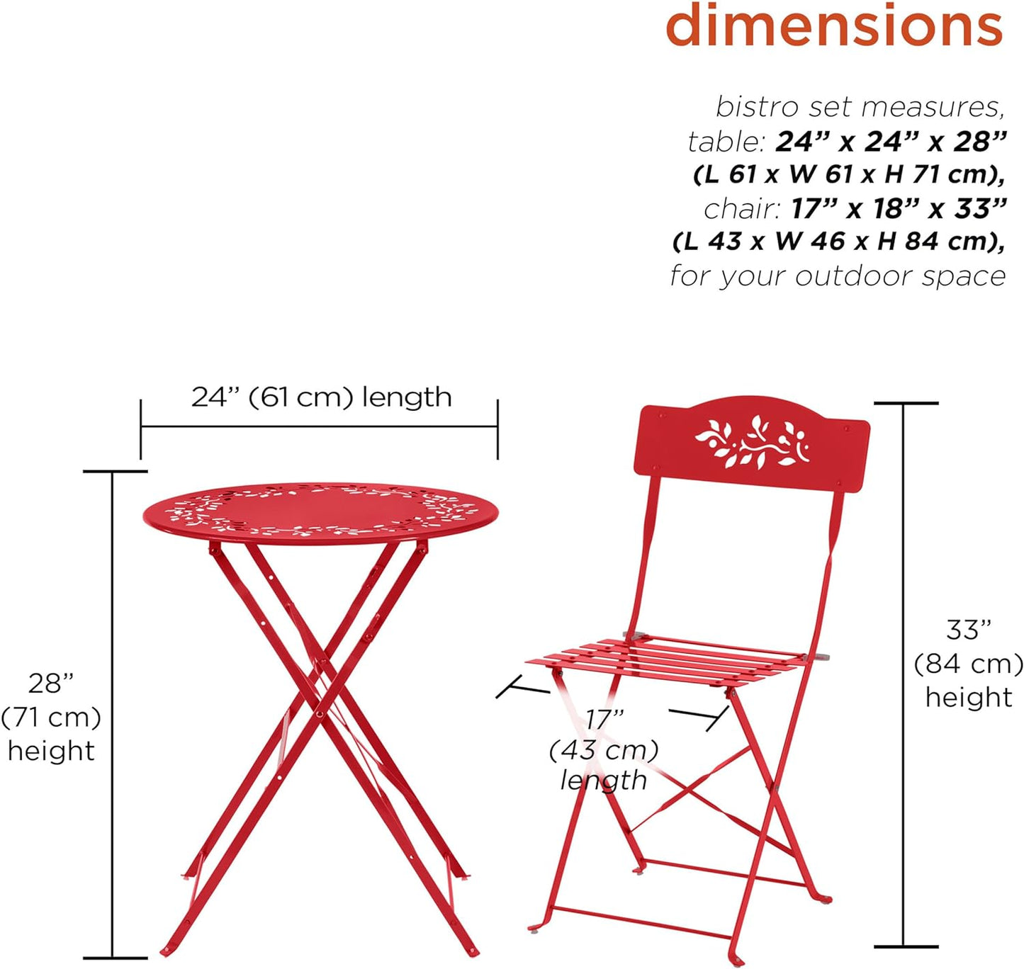 Alpine Corporation Indoor/Outdoor 3-Piece Bistro Set Folding Table and Chairs Patio Seating, Red