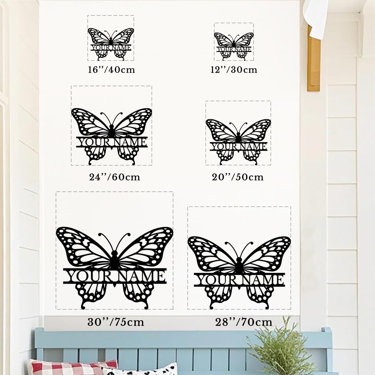Custom Butterfly Metal Sign,Personalized Butterfly House Number Signs,Personalized Gardener Name Sign,Garden Patio Wall Decor (Style-1)