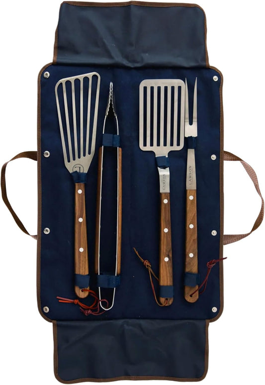 Lamson Premier 20" Walnut 4-Piece Deluxe BBQ Set