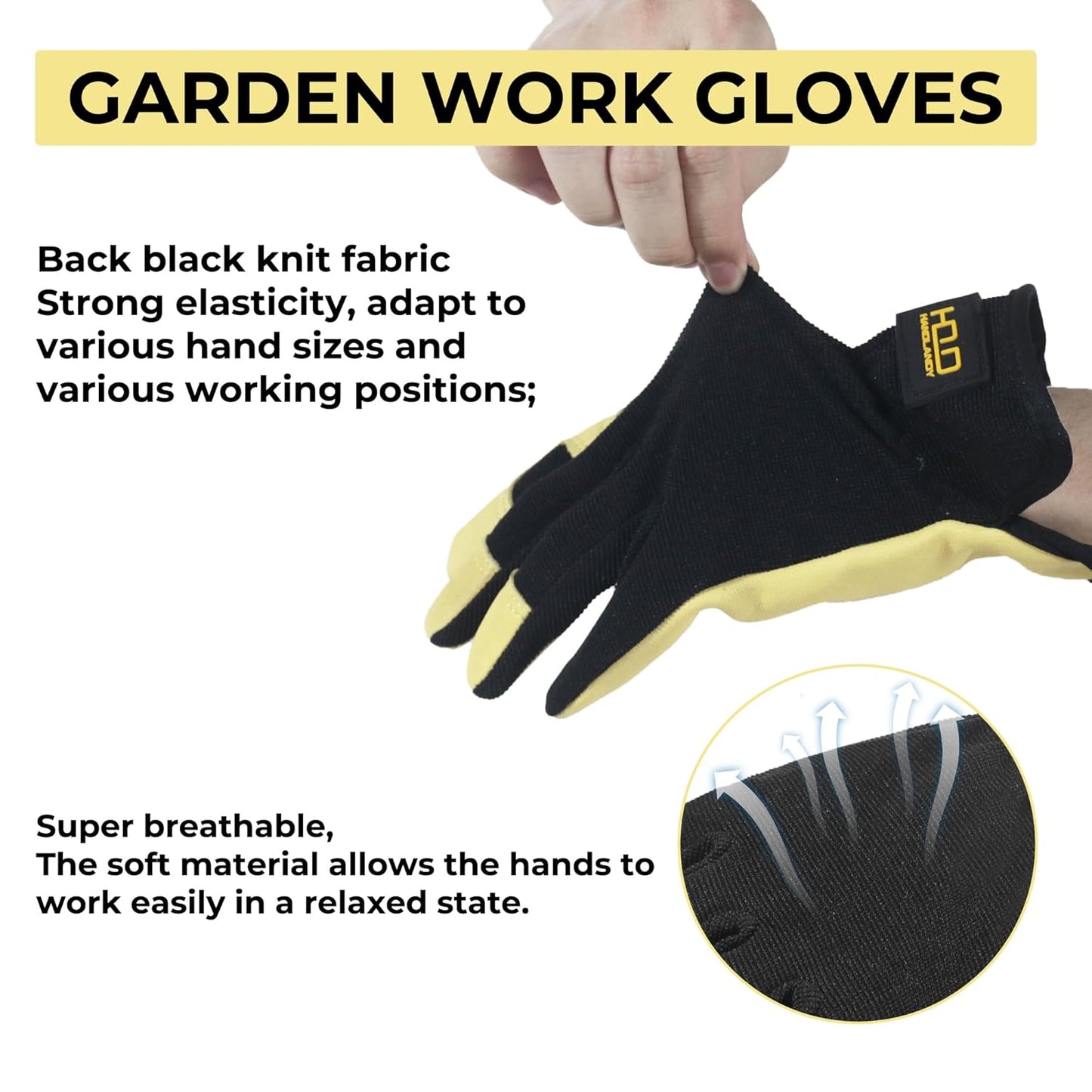 HLDD HANDLANDY Mens Leather Gardening Gloves, Utility Work Gloves for Gardening, Yardwork, Construction, Mechanics