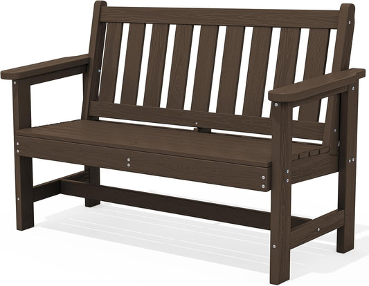 SERWALL Outdoor Bench, HDPE Outdoor Benches Weatherproof, 2-Person Garden Bench with 660 lbs Weight Capacity, Patio Benches for Outdoors, Garden, Porch, Backyard and Park, Coffee