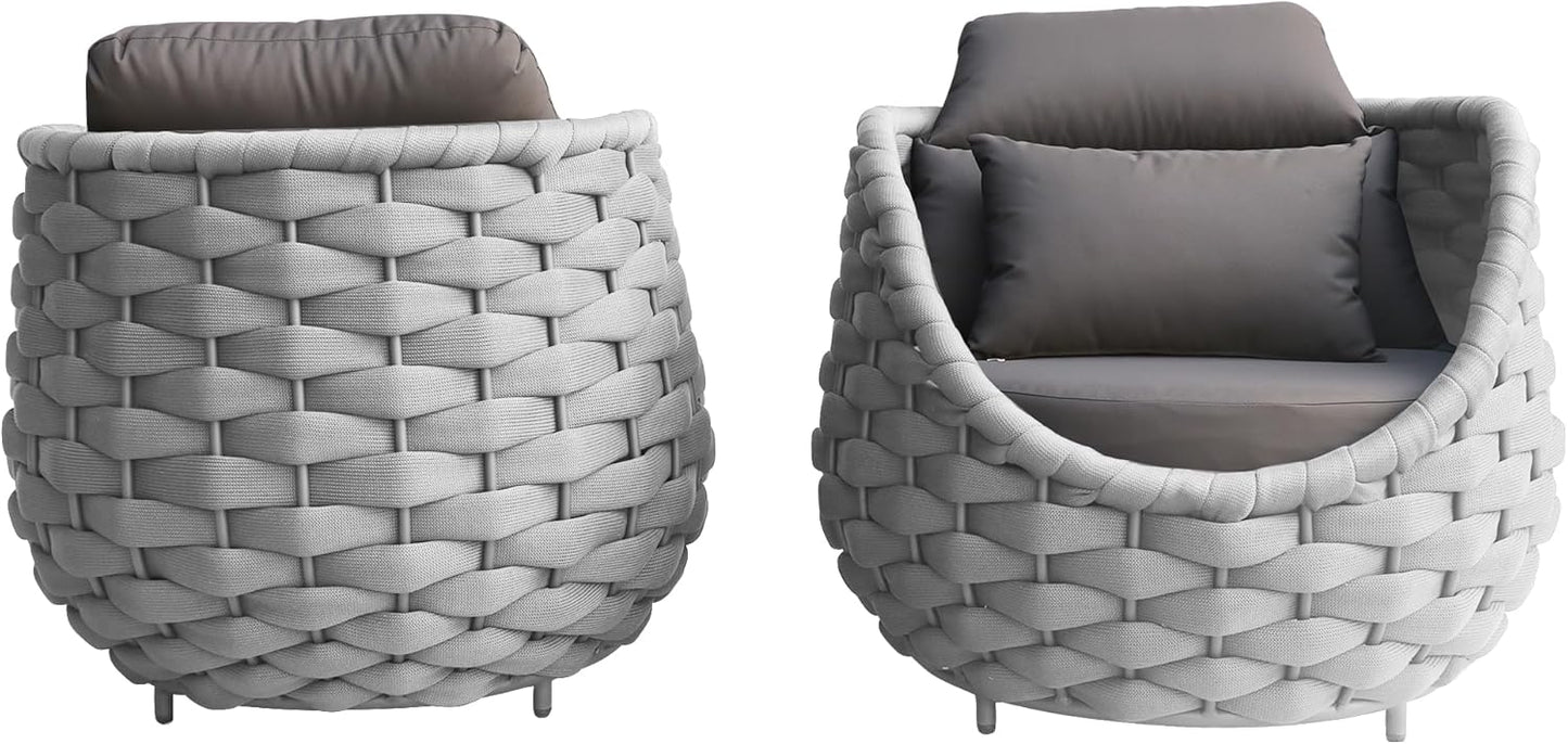 TWT 6 Pieces Patio Sofas All-Weather Rope Balcony Furniture with Dark Grey Cushions & Pillows, Patio Couch Outdoor Patio Furniture Set for Indoor, Balcony, Backyard, Poolside, Grey