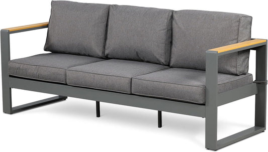 BPS Outdoor Aluminum Patio Furniture 3 Seats Sofa, 1 PCS All-Weather Metal Outdoor Sofa Chairs with Washable Thick Cushion for Garden, Patio, Balcony and Proch