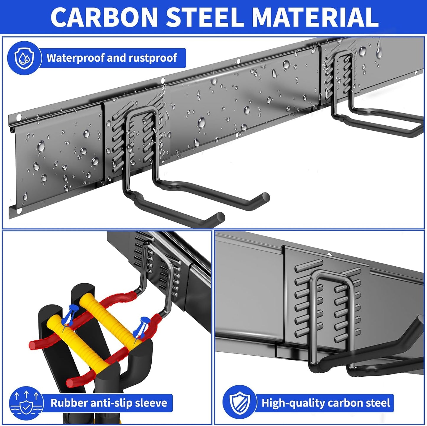 Garage Organization Tool Organizer Wall Mount, 48inch Heavy Duty Garden Tool organizer Storage System, Easy Install With 7 Adjustable Hooks, For Garage, Basement, Shed, Workshop(Black)