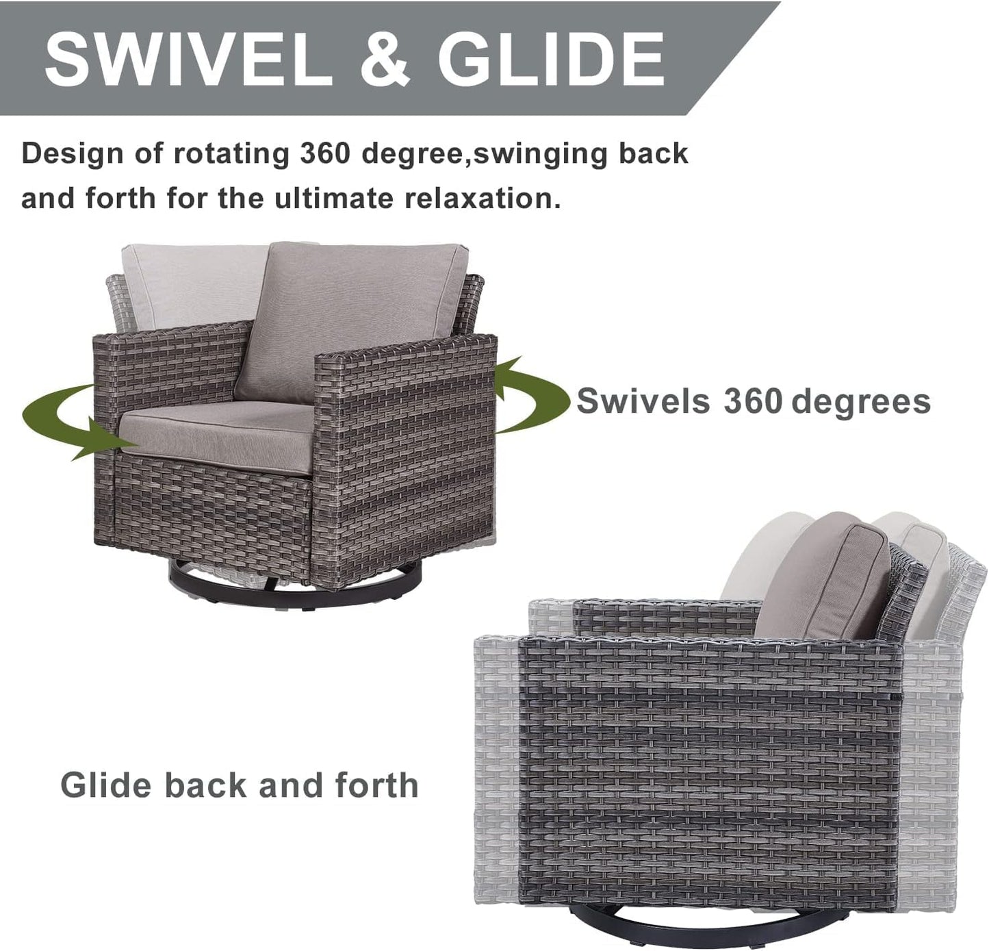 HUMMUH 5 Piece Patio Furniture Set,Wicker Swivel Rocker Patio Chairs Set of 4 with 30'' Fire Pit Table Outdoor Furniture Set for Porch,Garden,Backyard