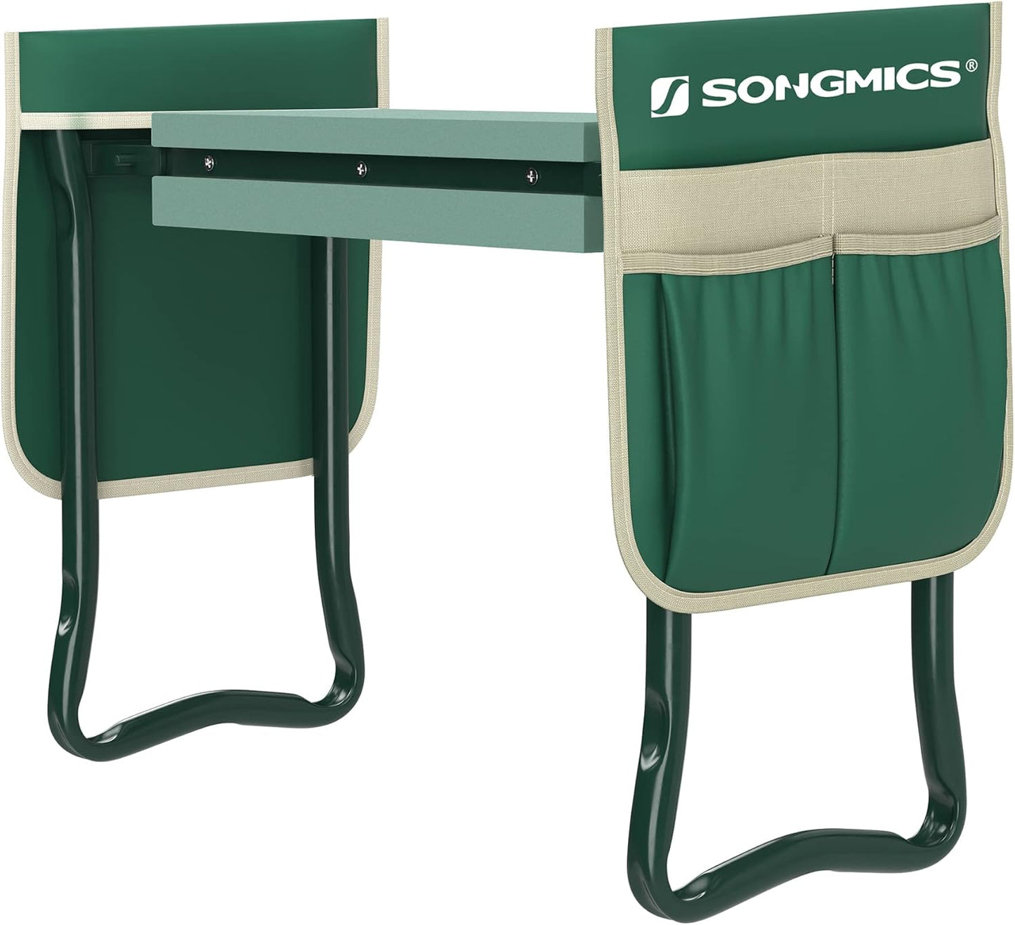 SONGMICS Garden Kneeler and Seat, Multifunctional Garden Kneeling Bench, Gardening Gifts for Women Men, Folding Gardening Stool, with 2 Tool Bags, 8-Inch Wide Kneeling Pad, Dark Green UGGK060L01