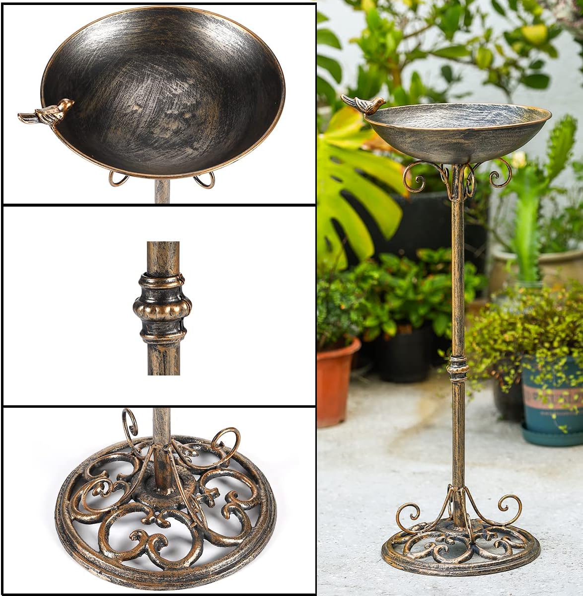 11.4" W*27.6" H Cast Iron Pedestal Bird Baths for Outdoors, Vintage Metal Bird Bath Bowl, Bird Feeder Or Drinker Plate, Home Garden Lawn Yard Decorations