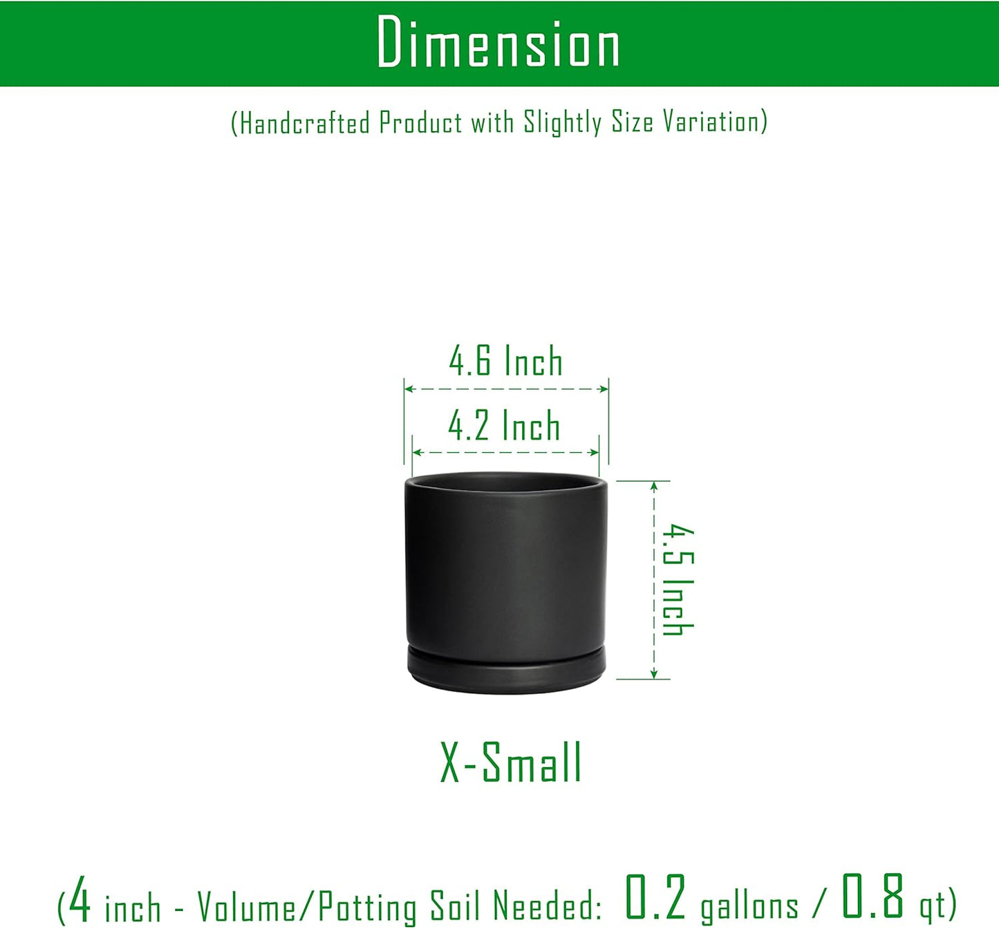 D'vine Dev Ceramic Planter Pot with Drainage Hole and Saucer, Indoor Cylinder Round Flower Pot, 4.6 Inch, Black, 94-O-B-2