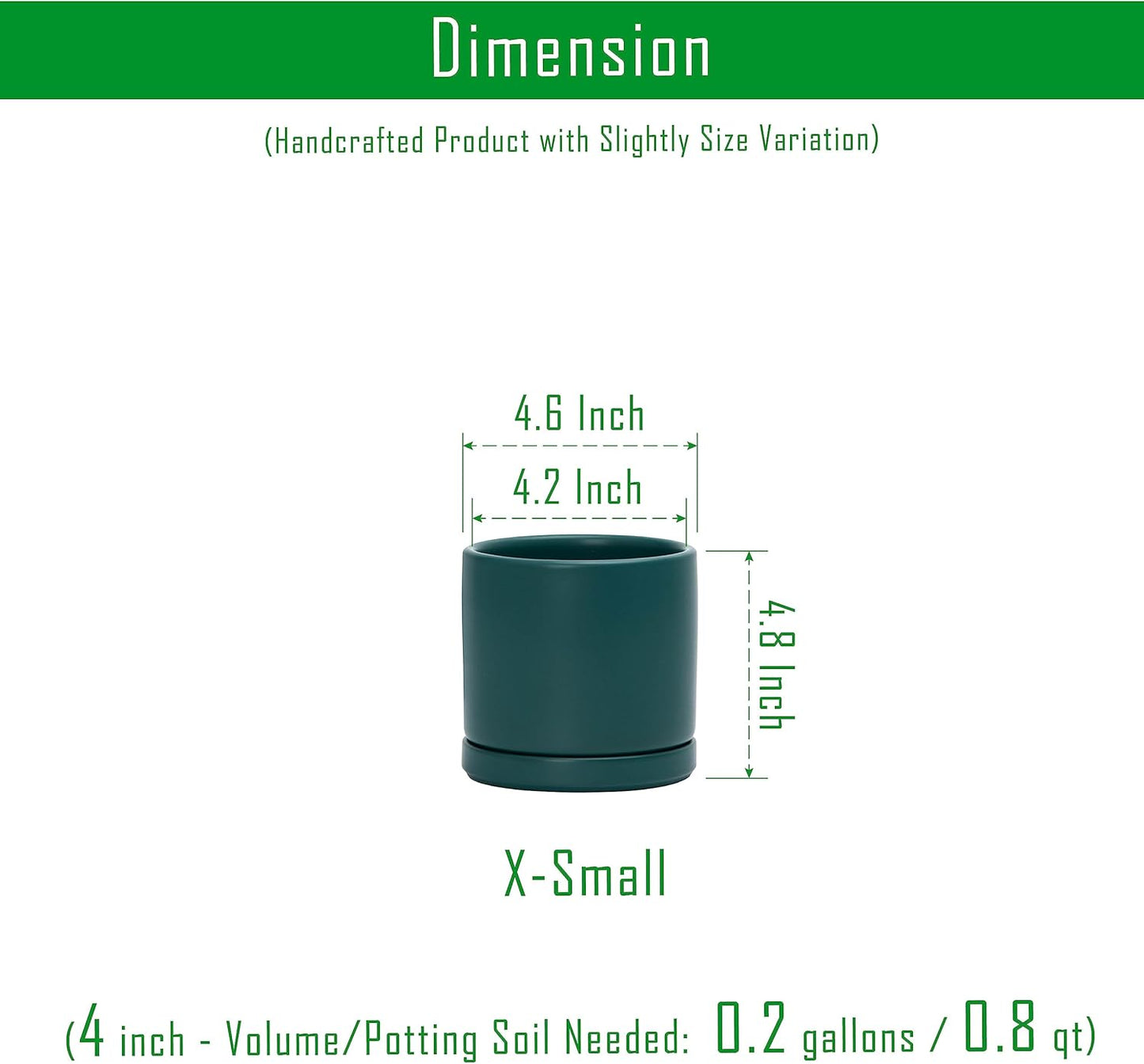 D'vine Dev 4.6 Inch, Ceramic Planter Pot with Drainage Hole and Saucer, Indoor Cylinder Round Planter Pot, Teal, 94-O-B-9