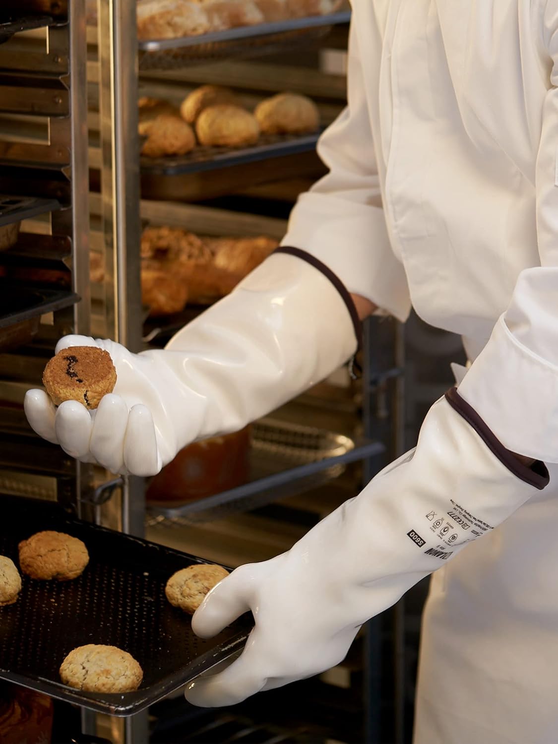 LANON 15" Liquid Silicone Heat Resistant Oven Gloves, Food Grade, CoralAir Liner, Waterproof, Extra Long, XXL