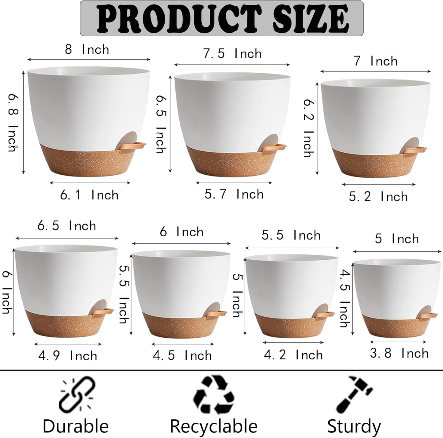 White Self Watering Pots with Drainage Planting Pot for HousePlants Plastic Flower Pots Outdoor Plant Pots Gift Idea Decorative Flower Pots Draining Pots for Indoor Plants