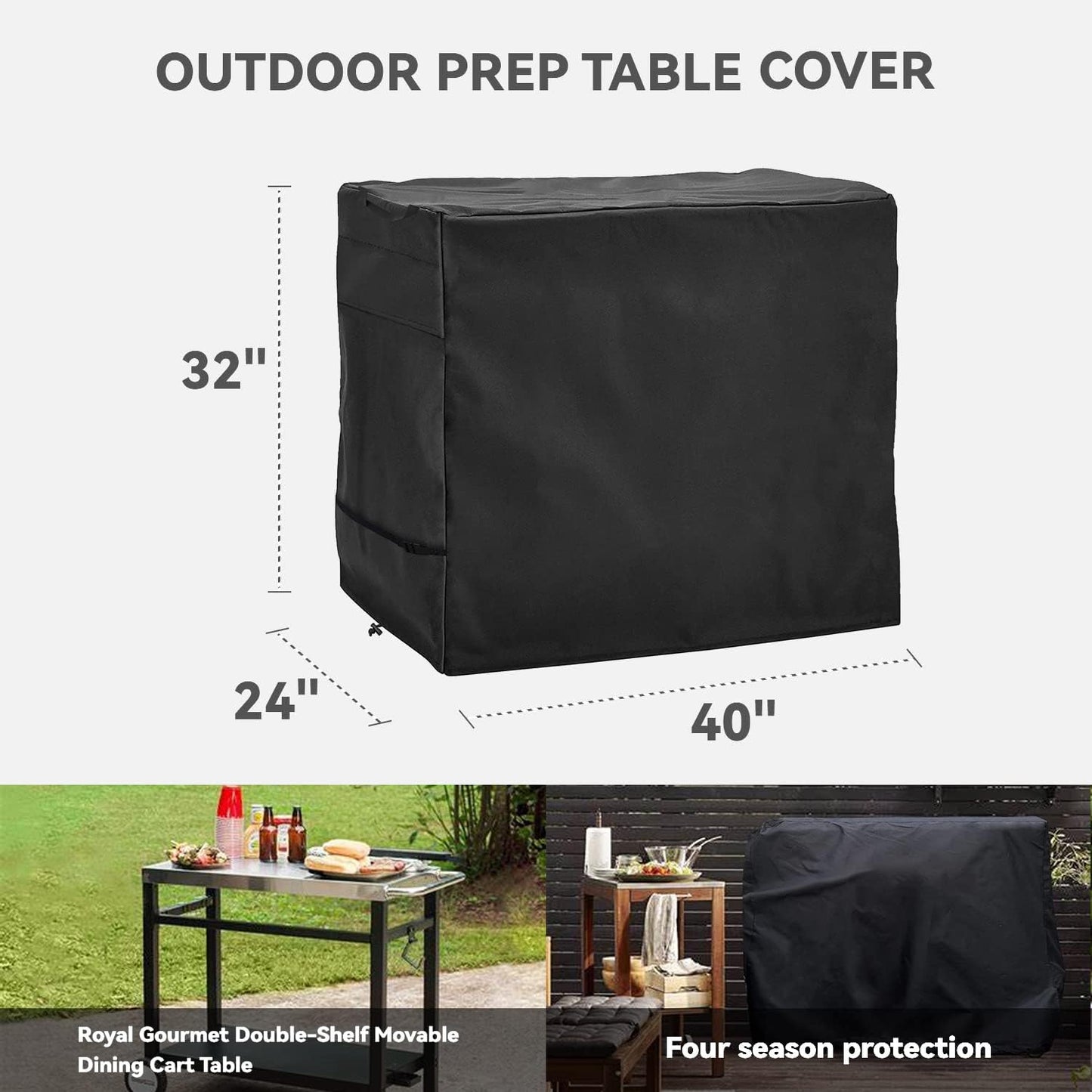 Outdoor Dining Cart Cover - Heavy Duty Waterproof Cover for Royal Gourmet Cart Flattop Worktable PC3401S & PC3401B, Compatible with 40 inch Outdoor Utility Cart