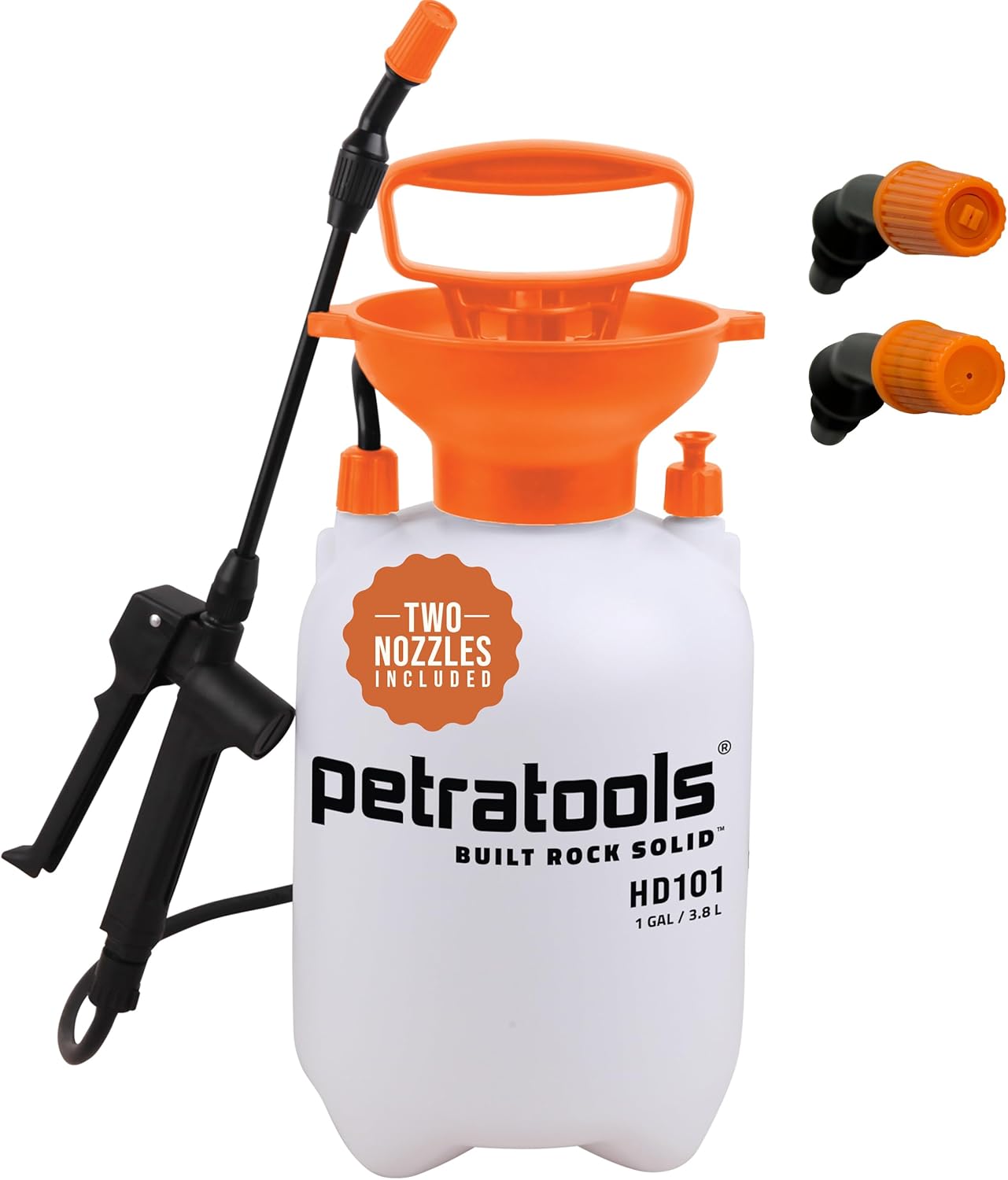 Petratools 1 Gallon Pump Sprayer – HD101 Garden Sprayer for Weeds, Lawn Care & Pesticides – 52” Long Hose, 2 Nozzles & Easy Carry Handle – Durable & Lightweight