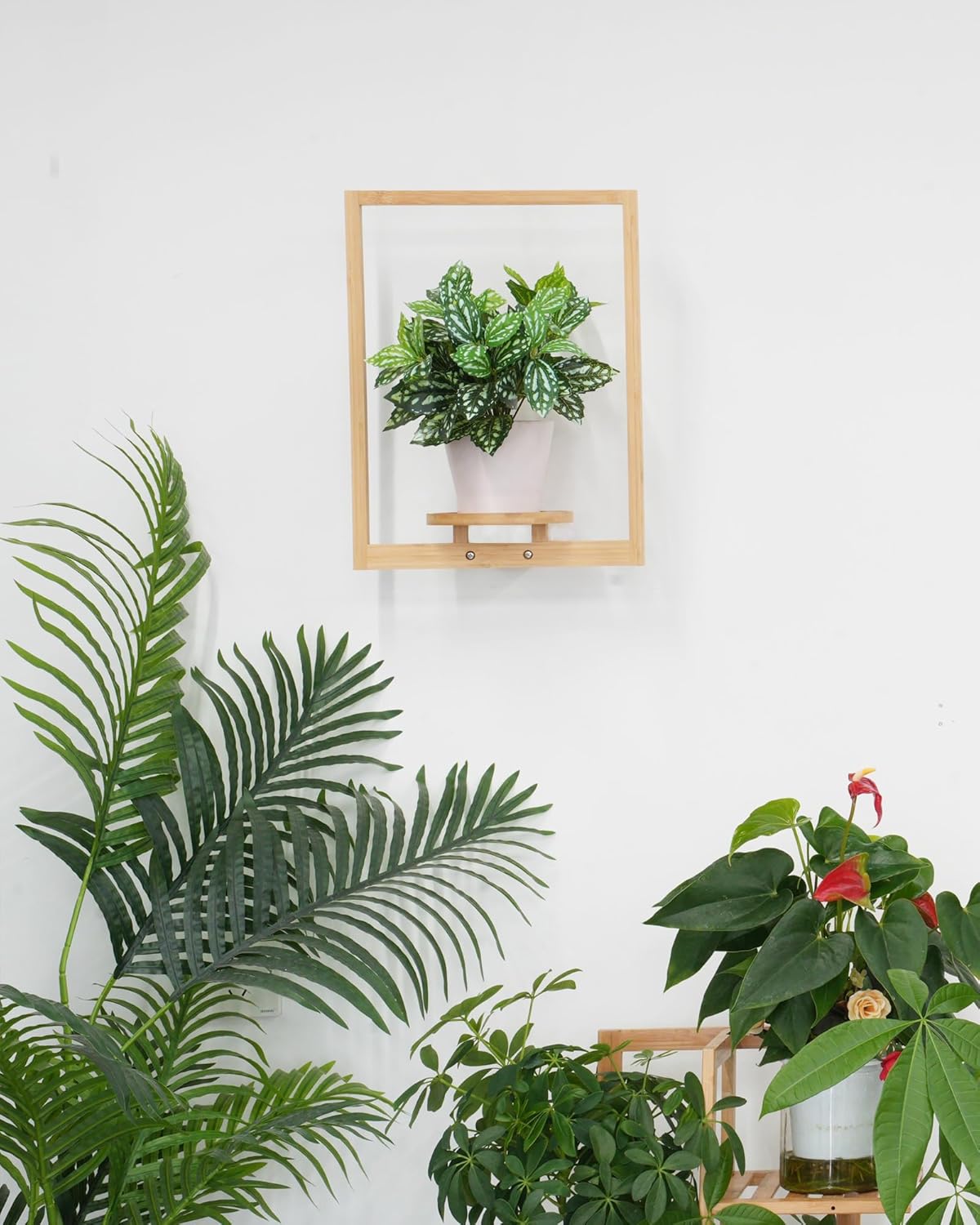 yadoker Wall Planters for Indoor Plants,Bamboo Hanging Plant Holders, Wall Decor Plant Stand, 3-Pack Window Plant Shelves for Living Room & Entryway