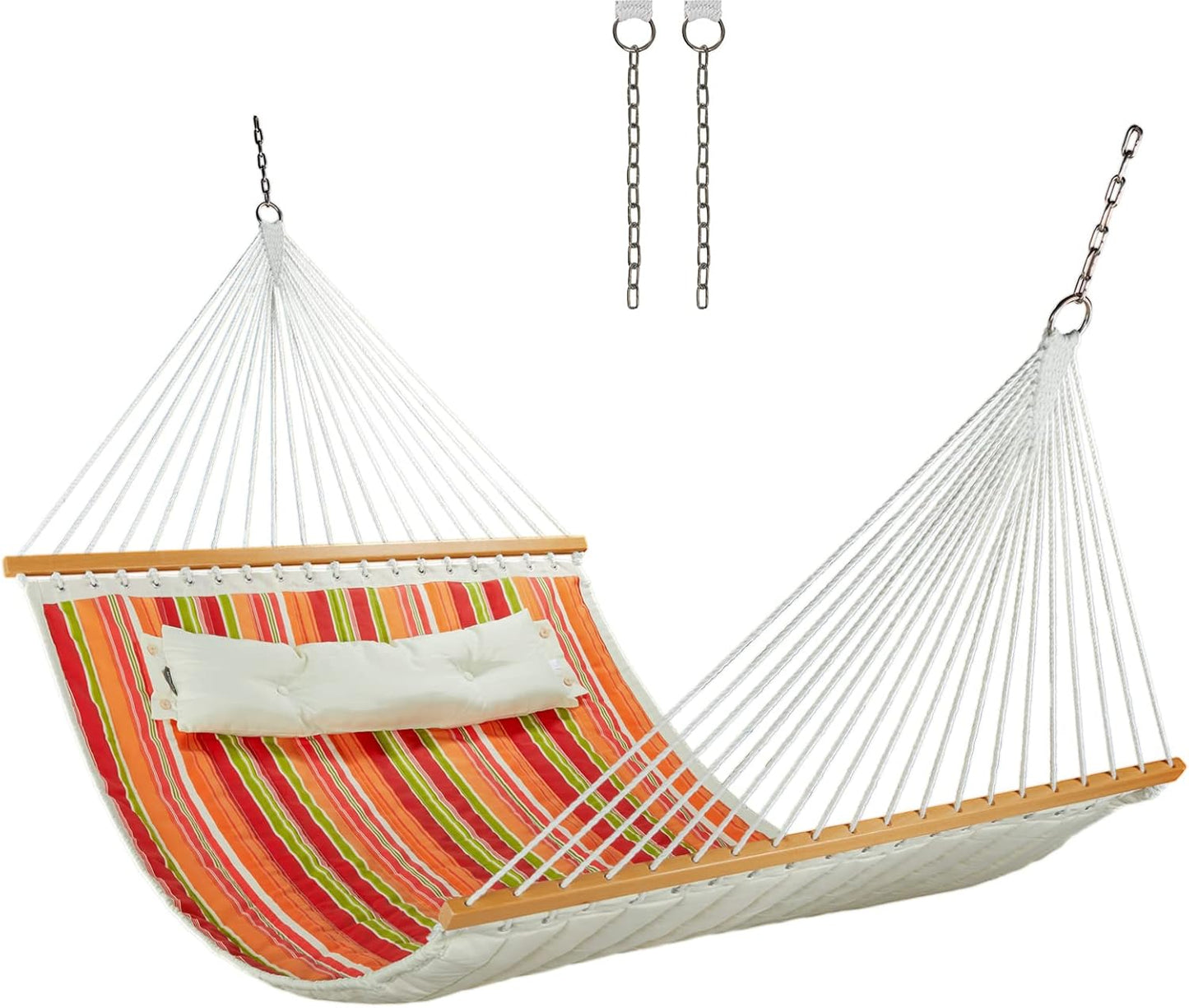 12 FT Double Quilted Fabric Hammock with Spreader Bars and Pillow 450 LBS Weight Capacity 2 Person Hammock for Outdoor Patio Backyard Poolside