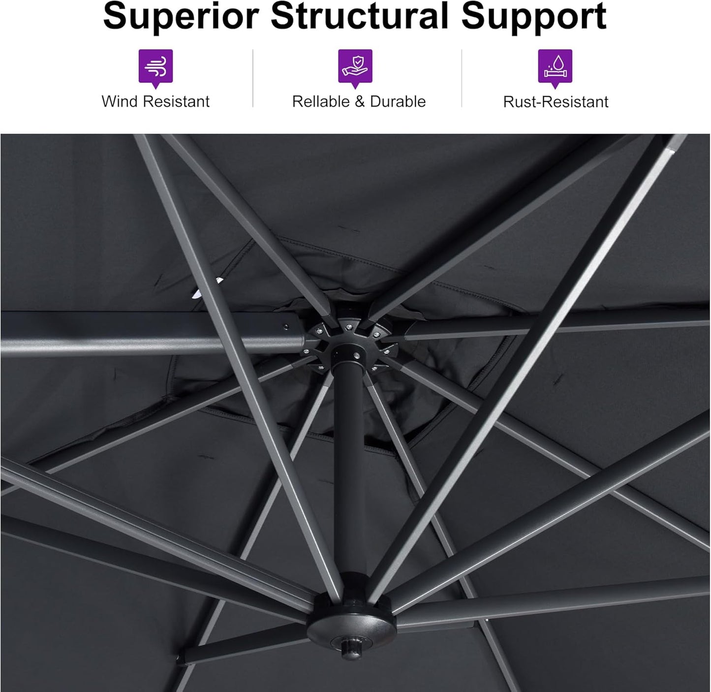 PURPLE LEAF 8 Feet Patio Umbrella Outdoor Cantilever Square Umbrella Aluminum Offset Umbrella with 360-degree Rotation for Garden Deck Pool Patio, Grey