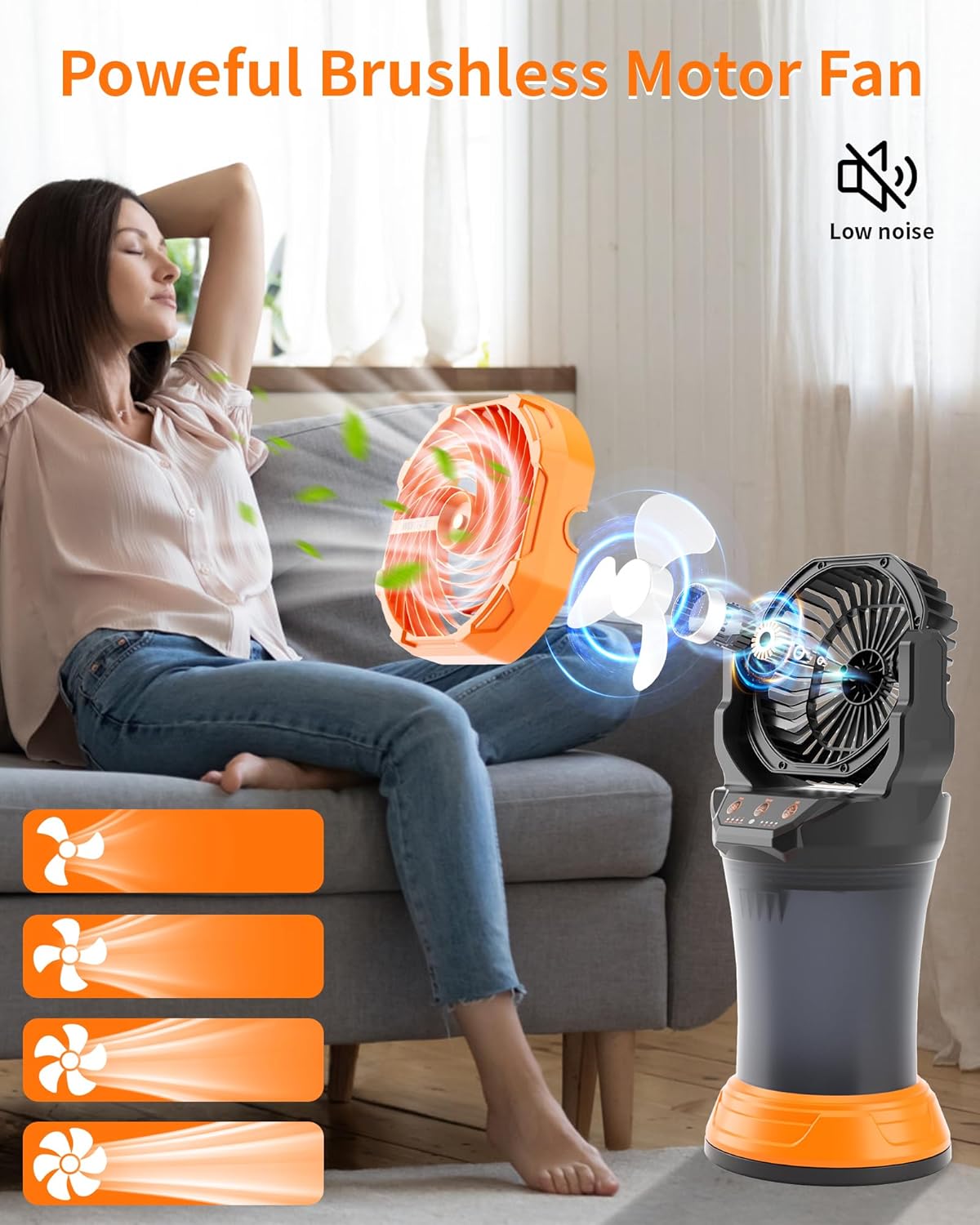 Portable Misting Fan with Large Battery Fan-Rechargeable Outdoor Misting Cooling Fans with 2L Water Tank,RGB Lights,4 Speeds & Spray Modes-for Patio, Camping, Beach, Workshop (X65 Orange)