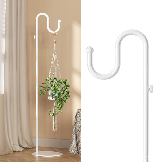 niffgaff 74" Shepherds Hook Stand for Plant: Hanging Bird Feeders, Plants, Lanterns, Wreath and Wind Chimes, Adjustable Free Standing Pole Holder with Heavy Duty Base, Holds Up to 20 LBS, White