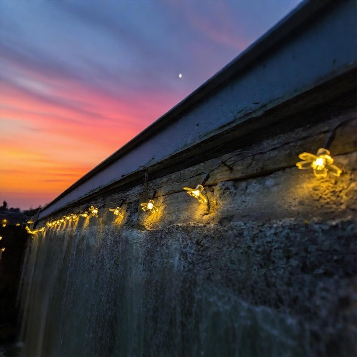 Solar Flower String Lights, 50 LED Outdoor Patio Lights Waterproof, Fairy Lights for Outside Patio Garden Fence Yard Christmas Tree Decor, Warm White