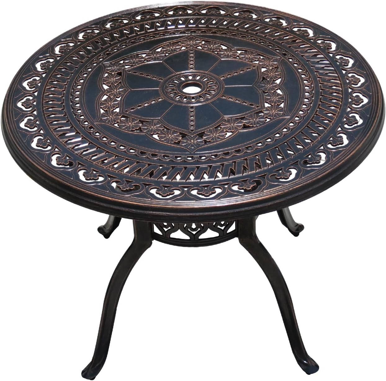 Outdoor Table Cast Aluminum Round Patio Table with Umbrella Hole All Weather Outdoor Dining Table for Lawn Garden Backyard (100cm Orchid Round Table)