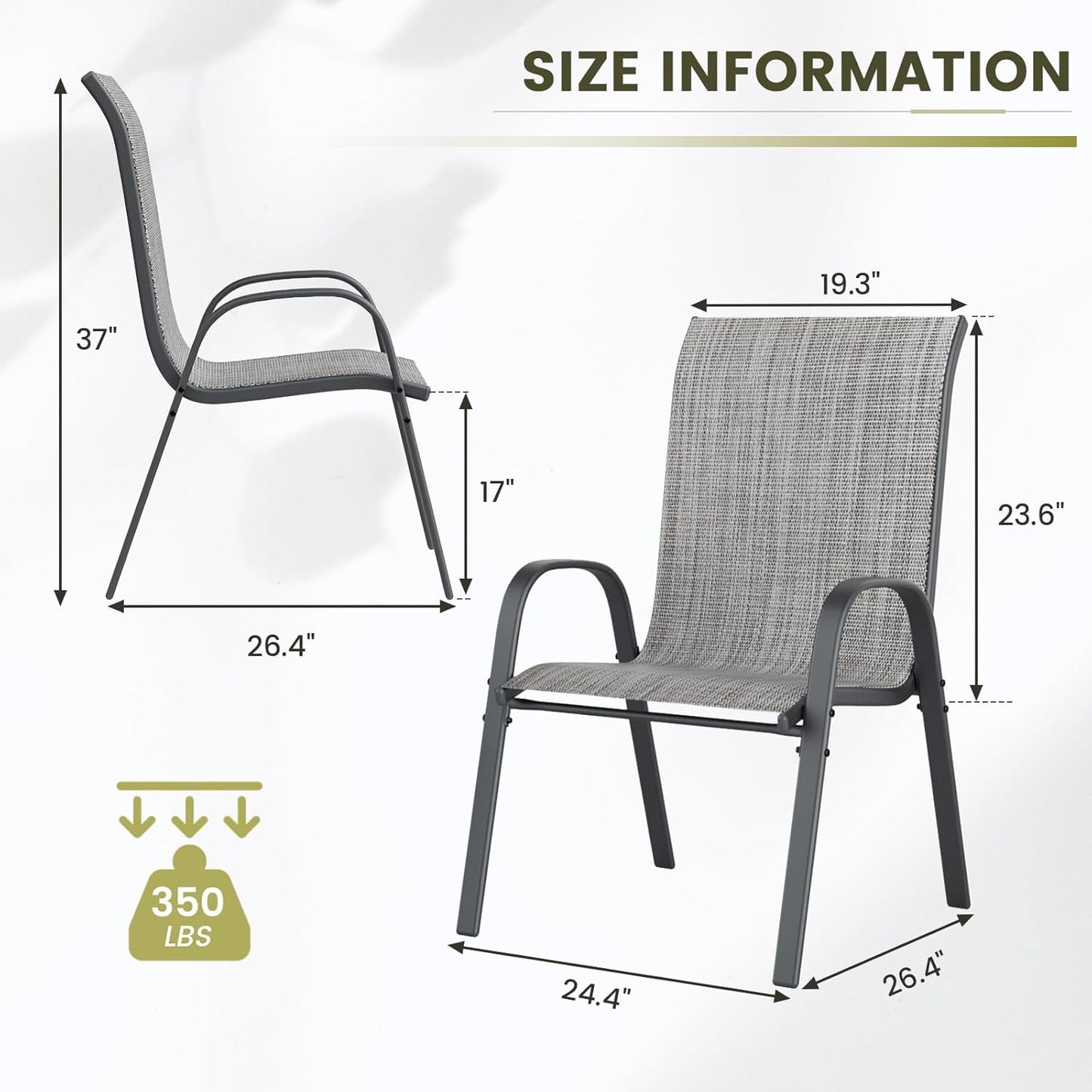 UDPATIO Patio Chairs Set of 8, Stackable Outdoor Dining Chairs with High Back, Breathable Textilene Fabric Outdoor Chair All Weather, 350LBS Capacity for Garden, Backyard (Light Grey)