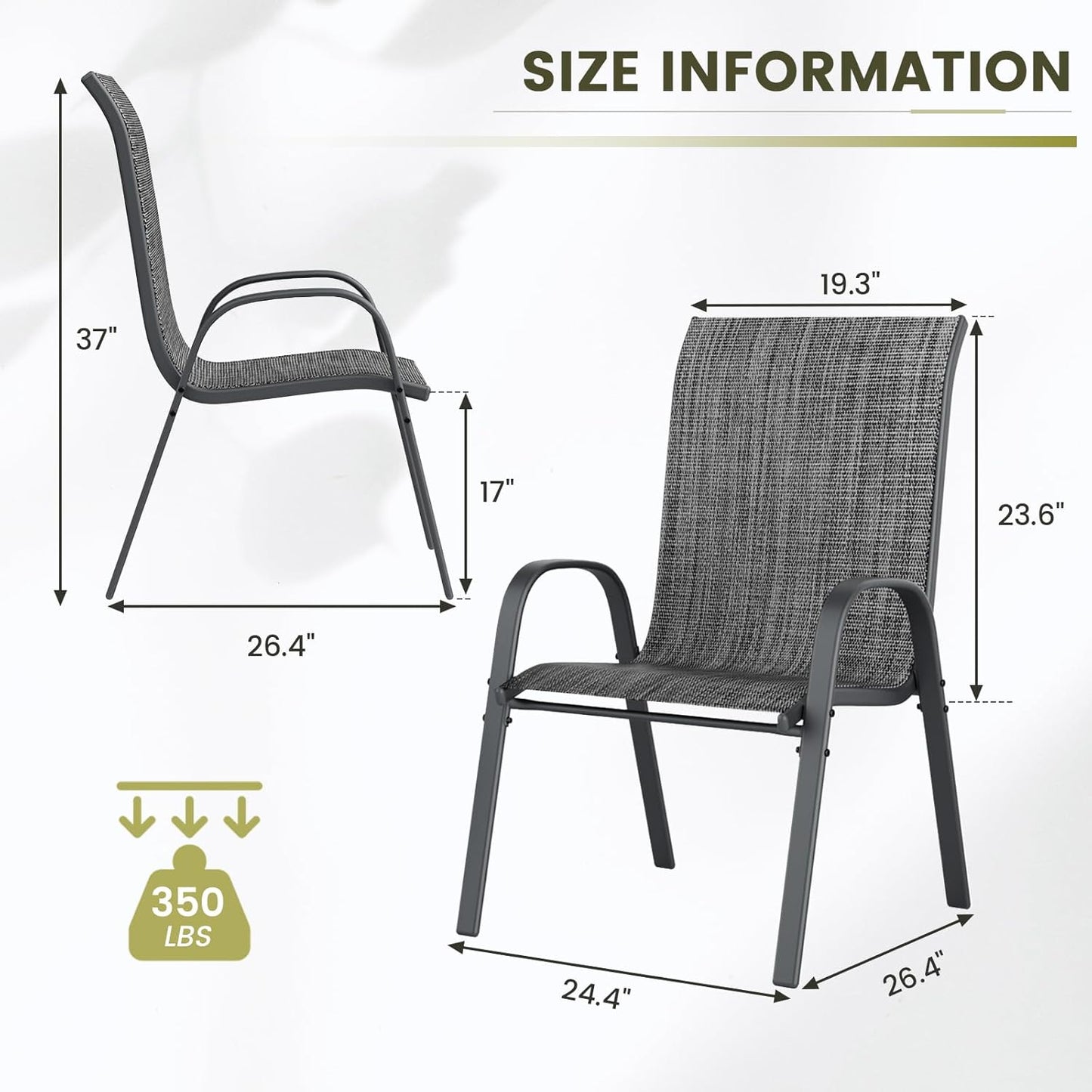 UDPATIO Patio Chairs Set of 6, Stackable Outdoor Dining Chairs with High Back, Breathable Textilene Fabric Outdoor Chair All Weather, 350LBS Capacity for Garden, Backyard (Dark Grey)