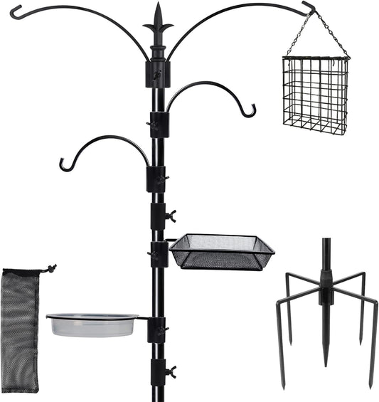 yosager Premium Bird Feeding Station Kit, 90" x 23" Birds Feeder Pole, Planter Hanger, Multi Feeder Hanging Kit with Metal Suet and Bath for Bird Watching, Attracting Wild Birds