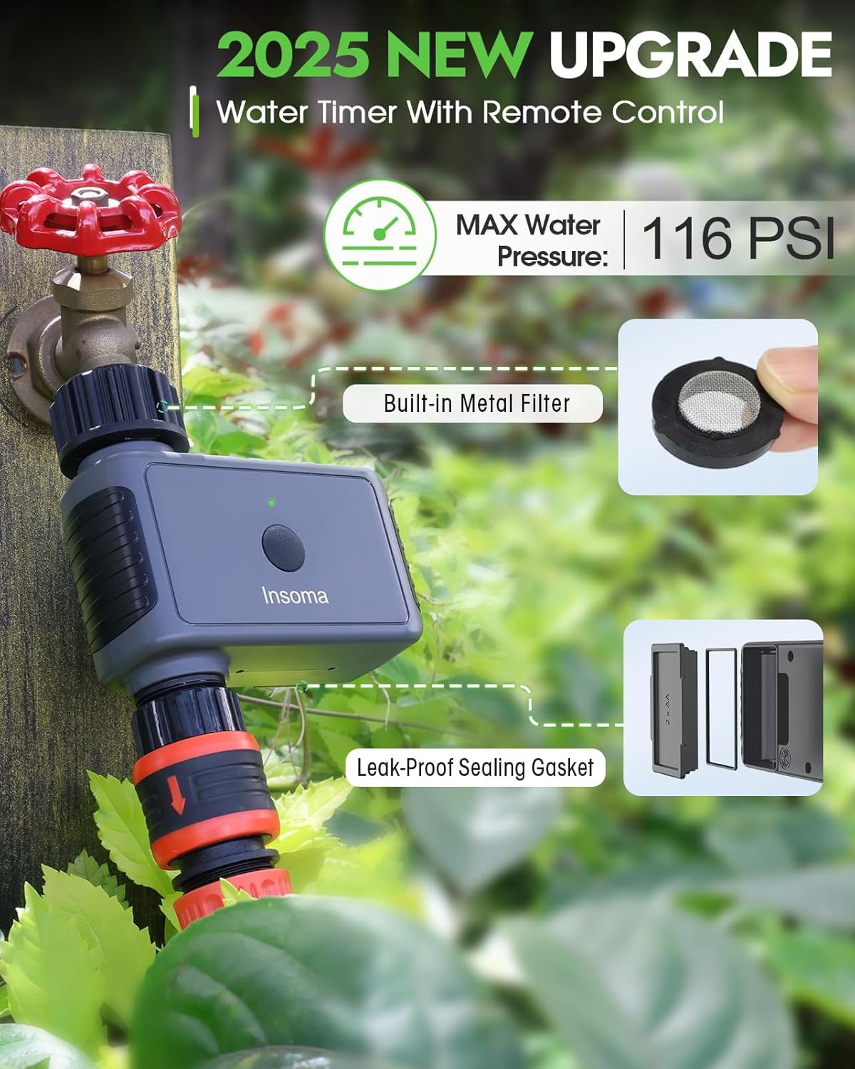 Insoma Sprinkler Timer with Remote Control, Water Hose Timers, Turns Water Off Automatically, Up to 120 Minutes of Run Time, Irrigation Timer for Lawn, Drip, Soaker Hose, and Garden, 1 Outlet