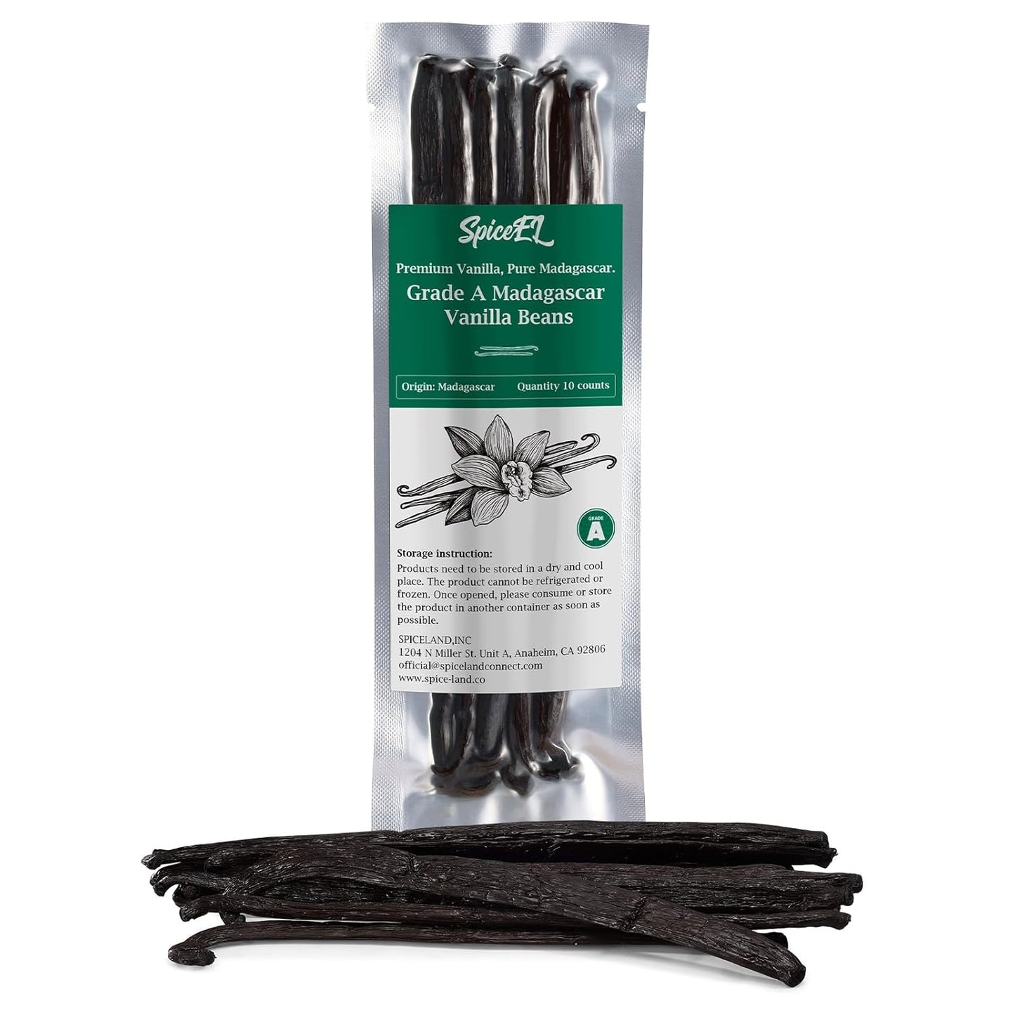 SPICEEL Madagascar Vanilla Beans Grade A Vanilla Pods for Making Vanilla Extract, Whole 5" - 7" Vanilla Beans for Baking, 10 Counts