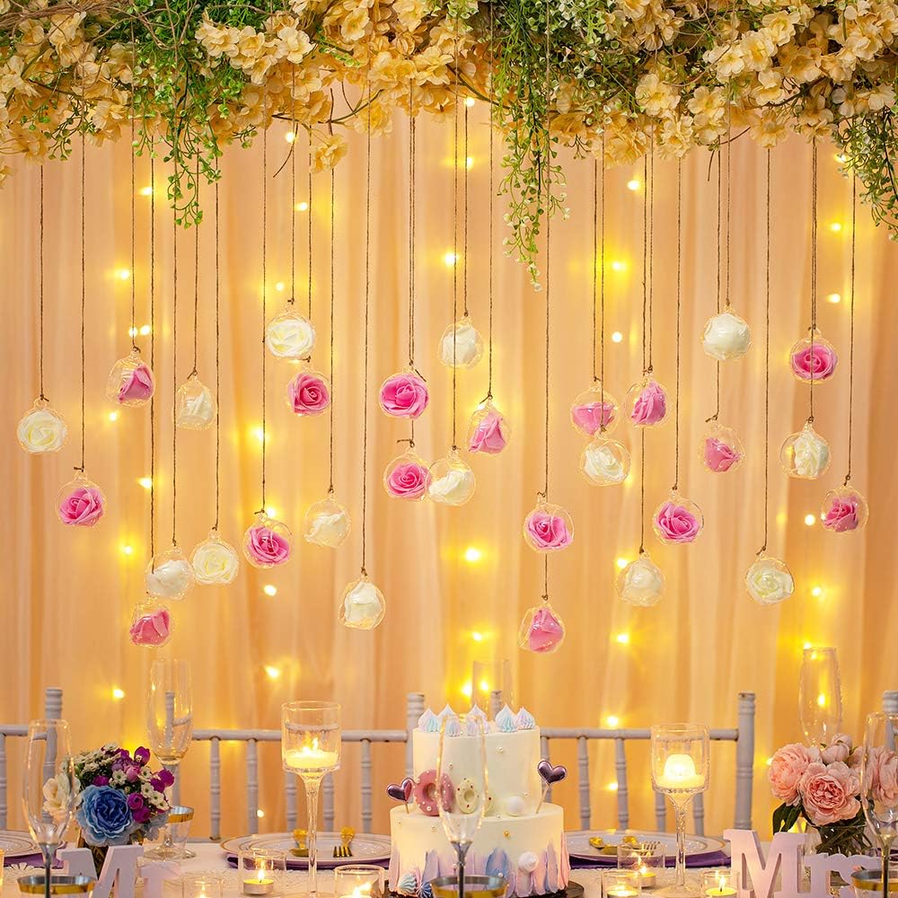 Sziqiqi Hanging Glass Globes Orbs Tea Light Candle Holders fillable with Trinkets for Wedding Ornaments, Wedding Birthday Christmas Party Centerpiece Accessory 2.36inch 30pcs +6 Extra