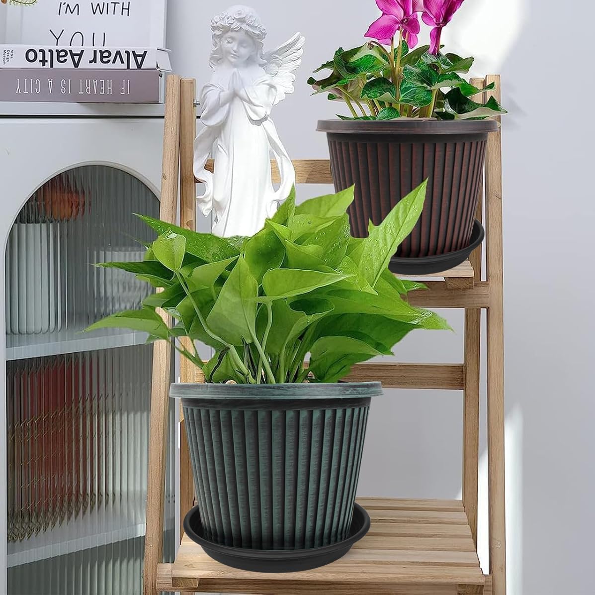 6 Pack of 12 inch Plant Saucer Plant Tray, Plastic Plant Saucer 12 inch, Heavy Duty Plant Tray for Pots, Plant Saucers for Indoors Planter, Garden Water Plate Bowls 10"/11"/12" (Black)