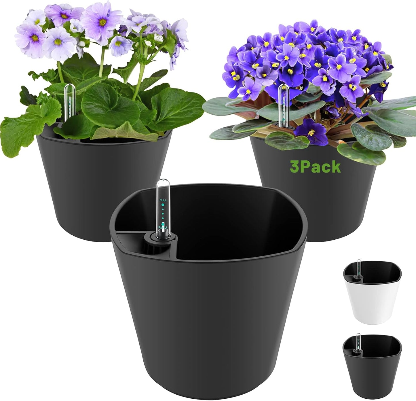 Self Watering Planters for Indoor Outdoor Plants 7 inch Flower Pot with Water Level Indicator Grey 3 Pack African Violet Self Watering Pots for All Orchid agave etc. House Plant Plastic Planter