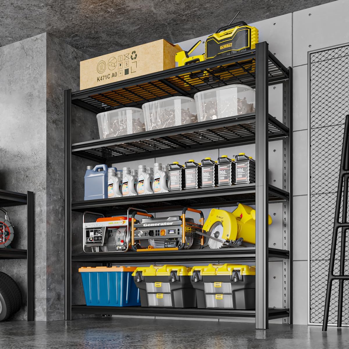 5 Tier Metal Shelving Unit, 78" H x 48" W x 24" D Adjustable Garage Shelves, Heavy Duty Storage Shelves for Warehouse, Basement, Kitchen, Pantry, Living Room, 2500LBS, Black