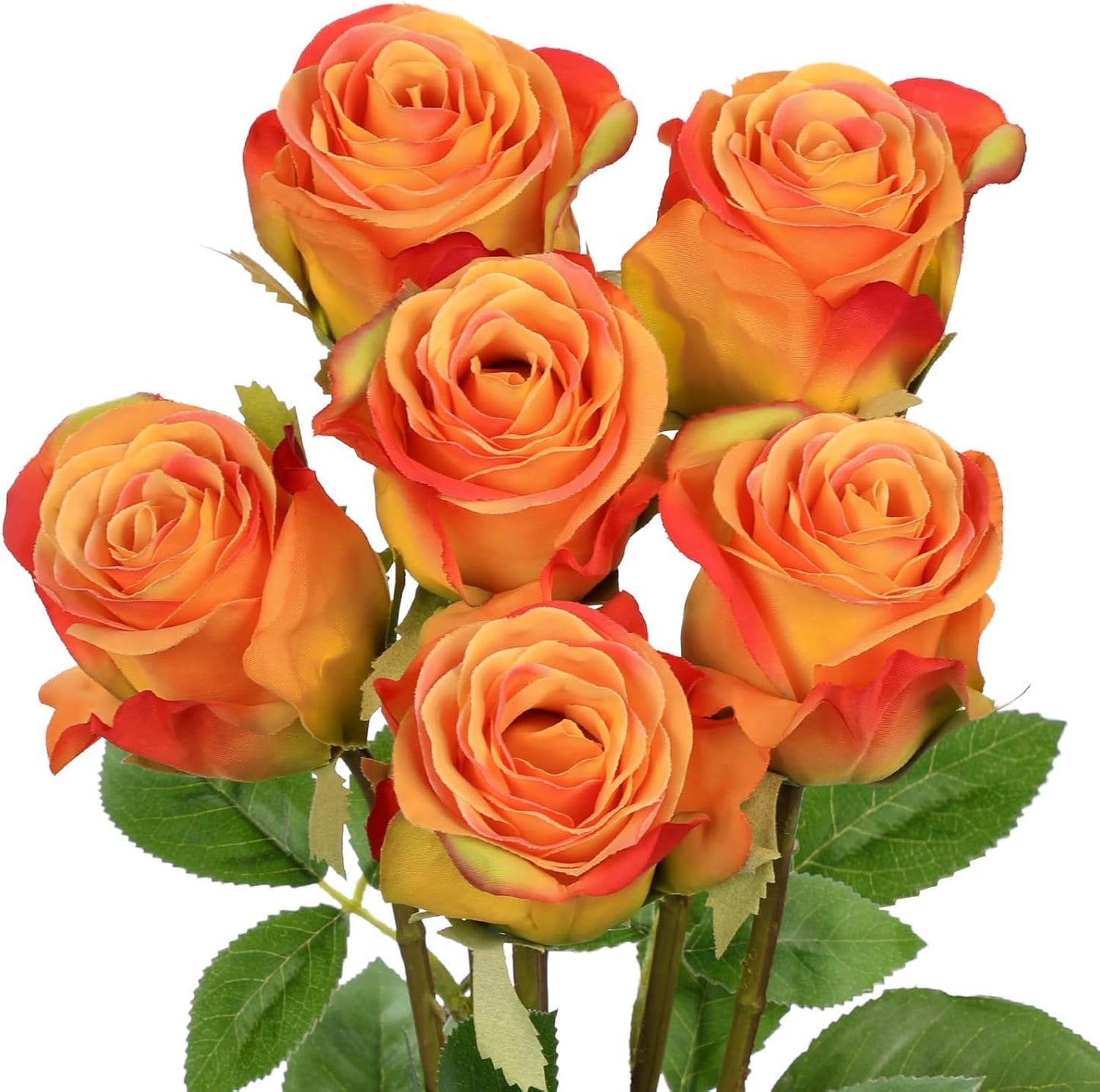 Briful Roses Artificial Flowers– 6PCS 18.9" Orange Rose Silk Flowers with Long Stems Realistic Fake Rose Bouquet for DIY Wedding Arrangements Table Vase Centerpieces Home Event Decor