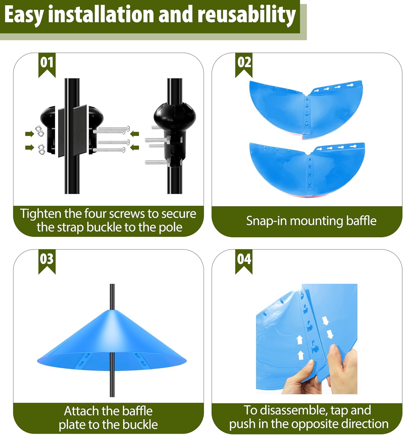 Squirrel Baffle for Bird Feeder Pole, 19 Inch Baffles Guard for Outdoor, Squirrel Proof Bird Feeders Baffle, Shepherd's Hook for Outside (Blue)