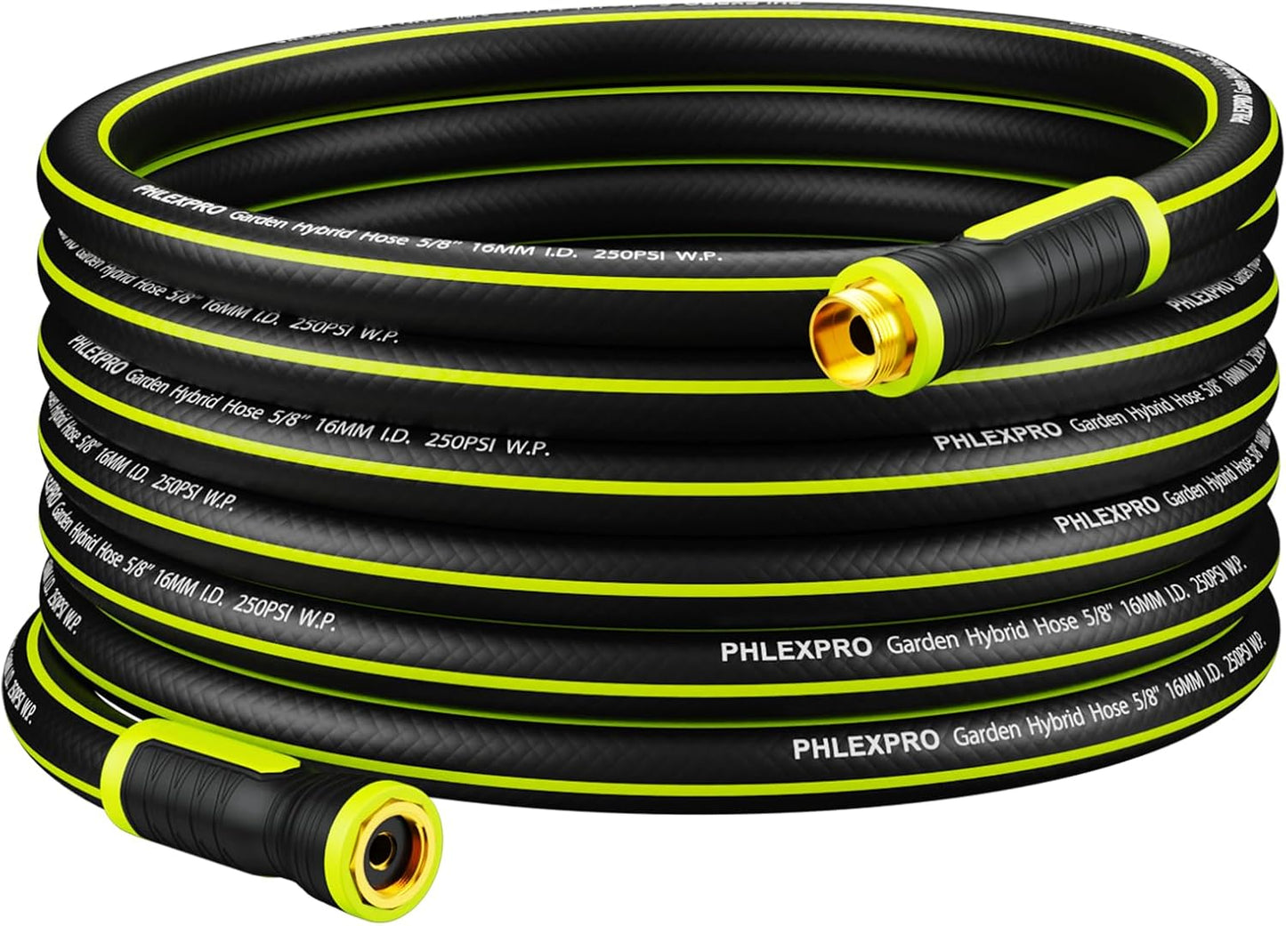 Garden Hose 25FT - PHLEX PRO Heavy-Duty Premium 5/8'' Rubber 3-Layer Water Hose - Innovation Flexible Hybrid Lightweight Water Hose, Full Brass Male to Female Fittings