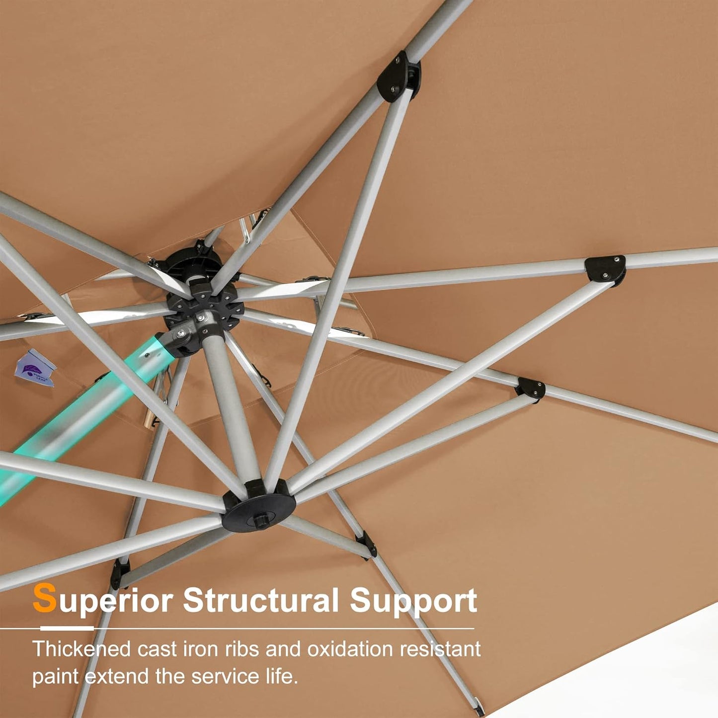 PURPLE LEAF 12 Feet Double Top Round Deluxe Patio Umbrella Offset Hanging Umbrella Outdoor Market Umbrella Garden Umbrella, Beige