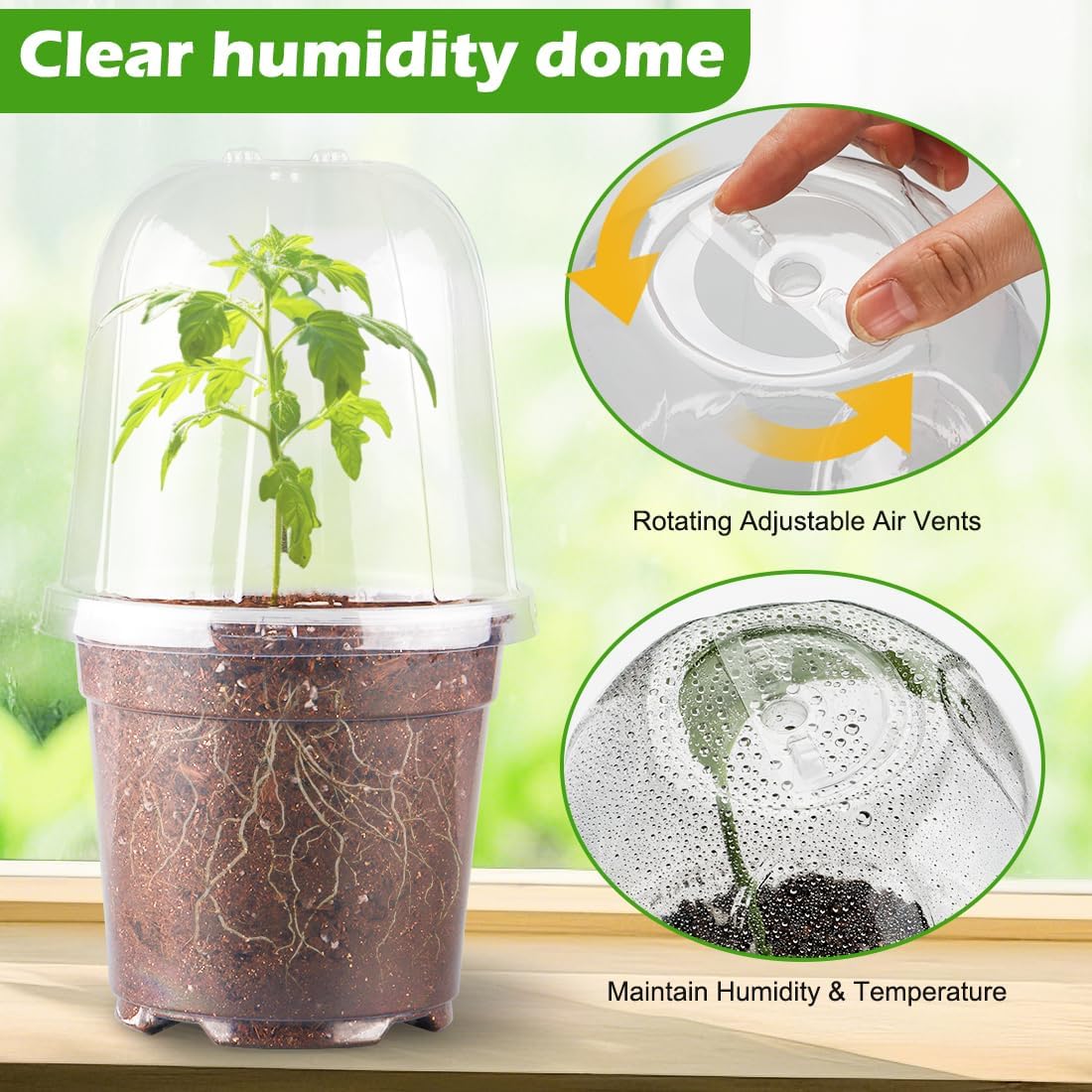 30 Pcs Clear Plastic Humidity Dome, Adjustable Ventilation Plant Cloche for Seedlings Fits 6Inch Nursery Pots, Reusable Transparent Grow Dome Cover for Seed Starter Pots Outdoor Gardening Plant Growth