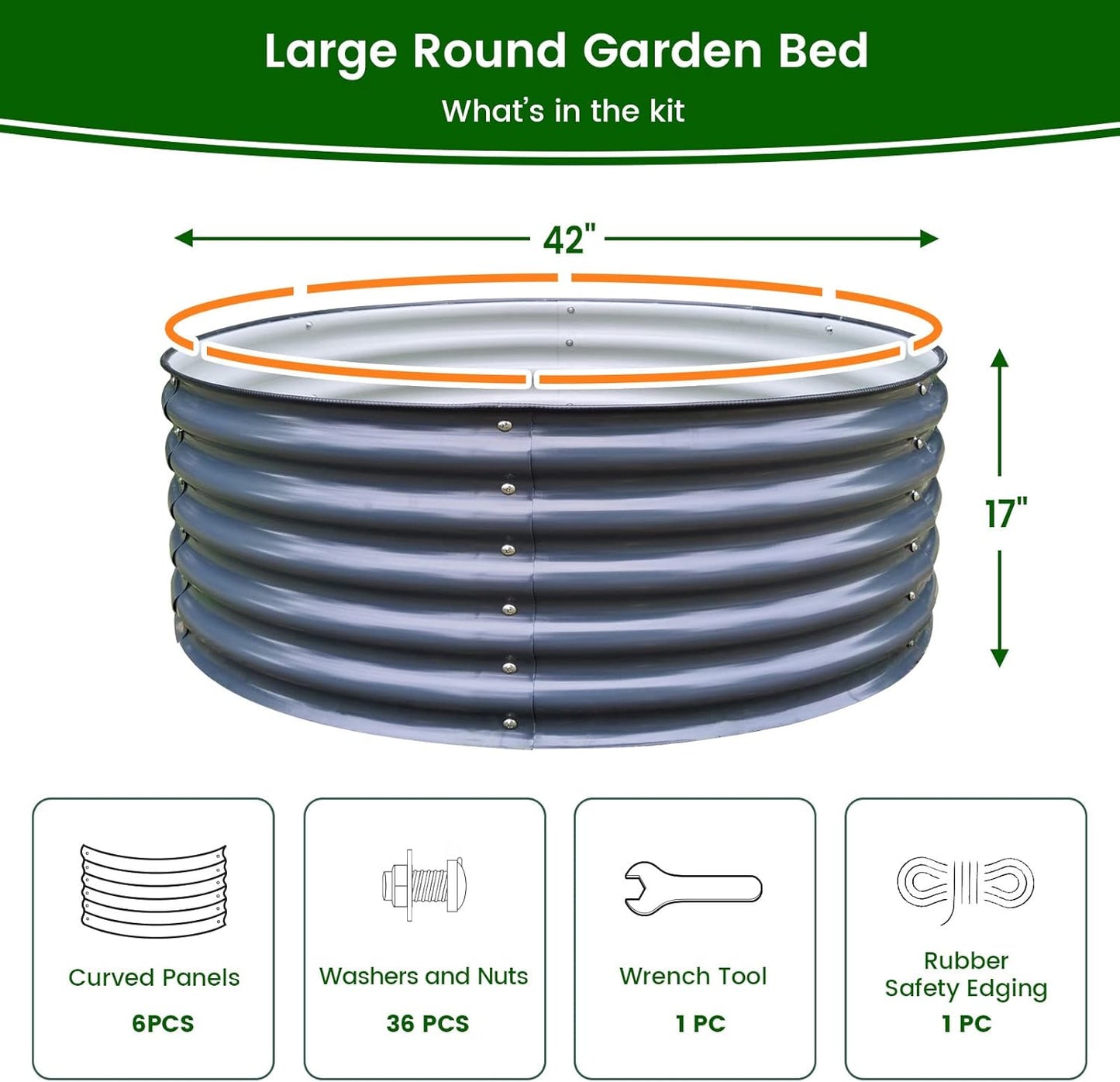 Olle 17" Tall, 42" Round Galvanized Raised Garden Bed Kit,Metal Raised Planter Boxes Outdoor DIY Raised Garden Beds Outdoor for Vegetables,3.5 * 3.5 * 1.4Ft,Midnight Grey