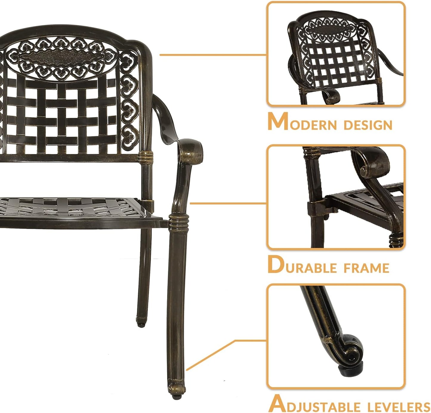 3-Piece Outdoor Patio Dining Set, All-Weather Cast Aluminum Patio Furniture Set for Backyard Garden Deck with 2 Chairs and 35.4” Round Table, 2" Umbrella Hole