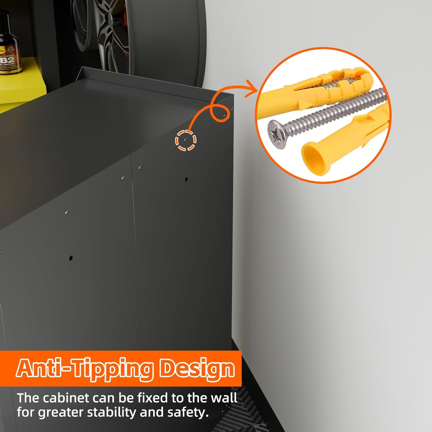 Garage Storage Cabinet with Wheels & Pegboard, 34.3" H Locking Metal Tool Storage Cabinet with Doors and Shelf & 4 Hooks for Garage, Home, Workshops, Assembly Required, Black