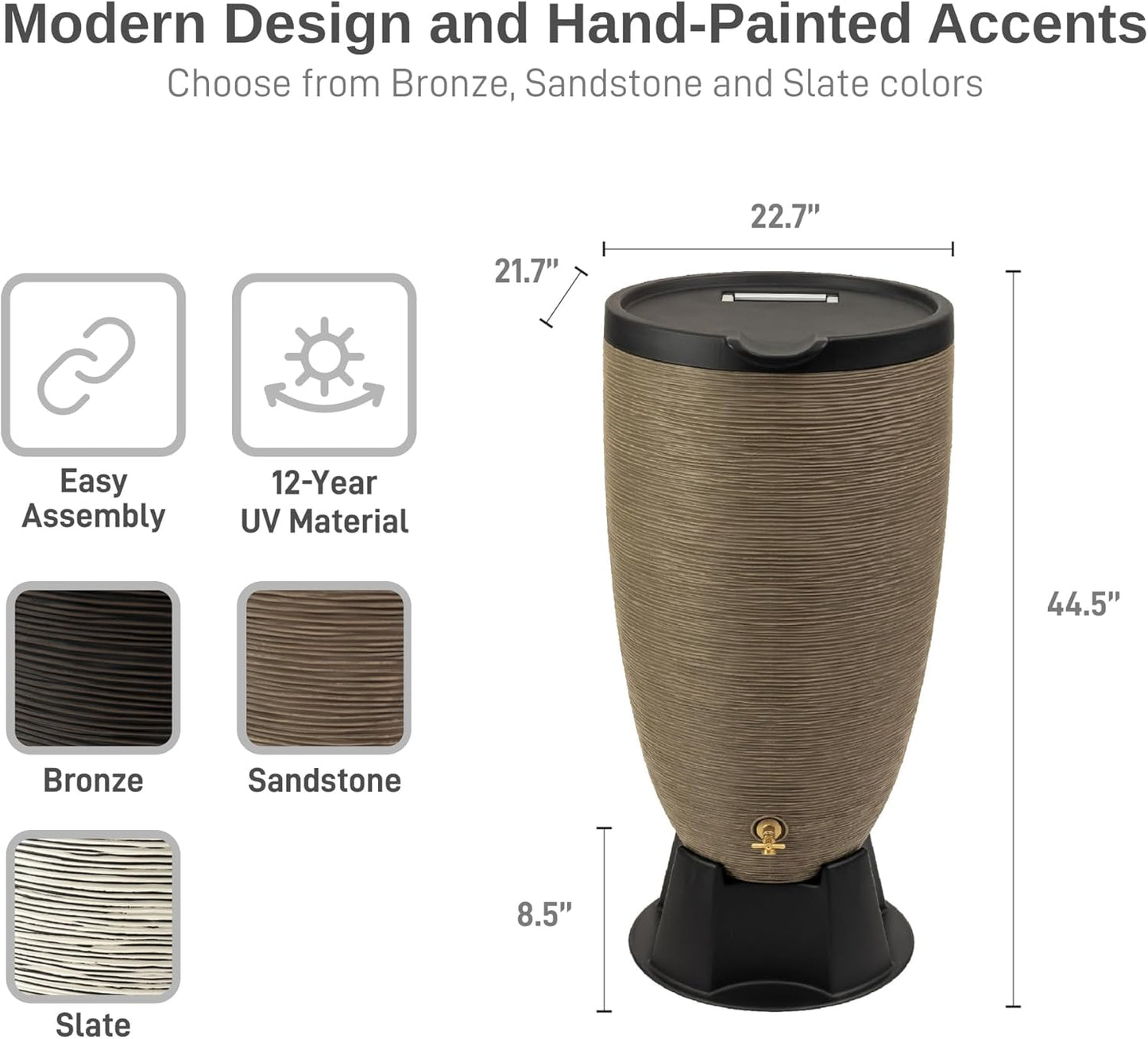 50-Gallon Newport Rain Barrel with Stand and Removable Lid, Sandstone Color