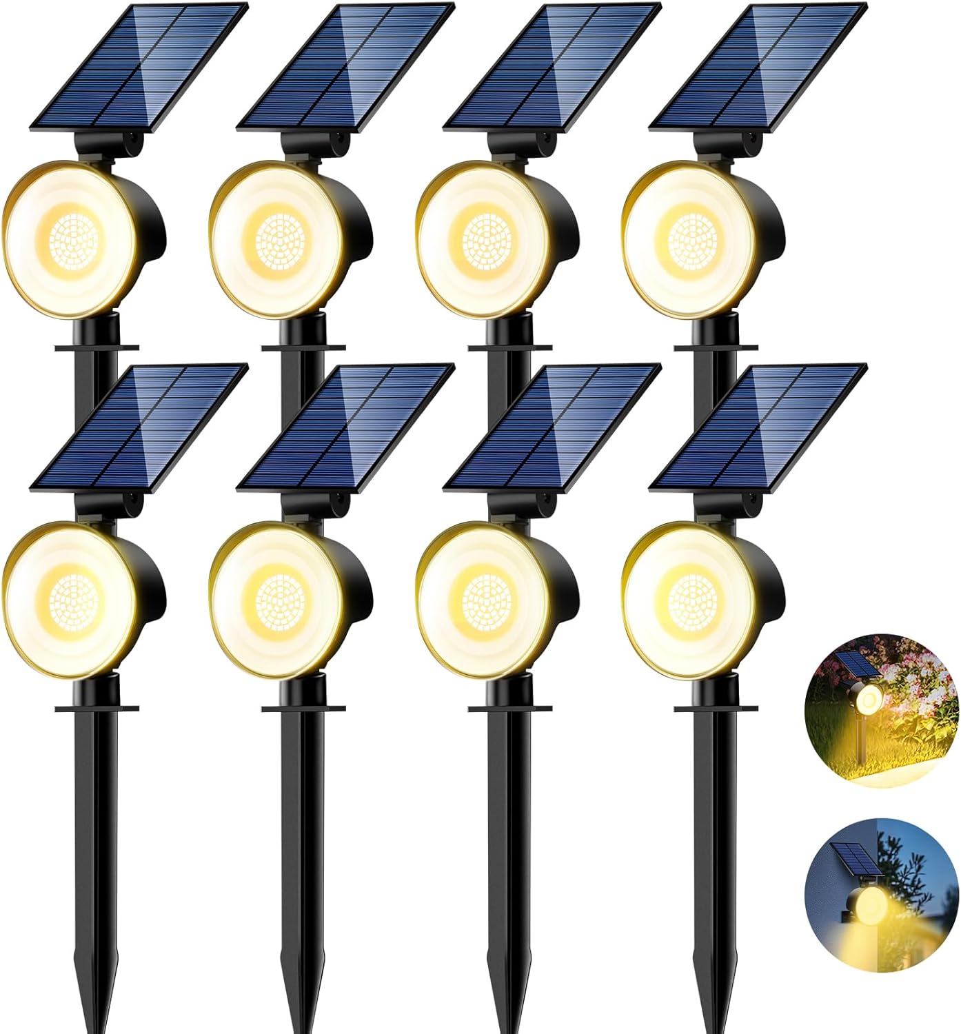 nipify 8 Pack Solar Spot Lights Outdoor Waterproof with 3 Modes, Solar Spotlight Light for Outside Yard Landscape Lighting Pathway Lights Wall,Warm White