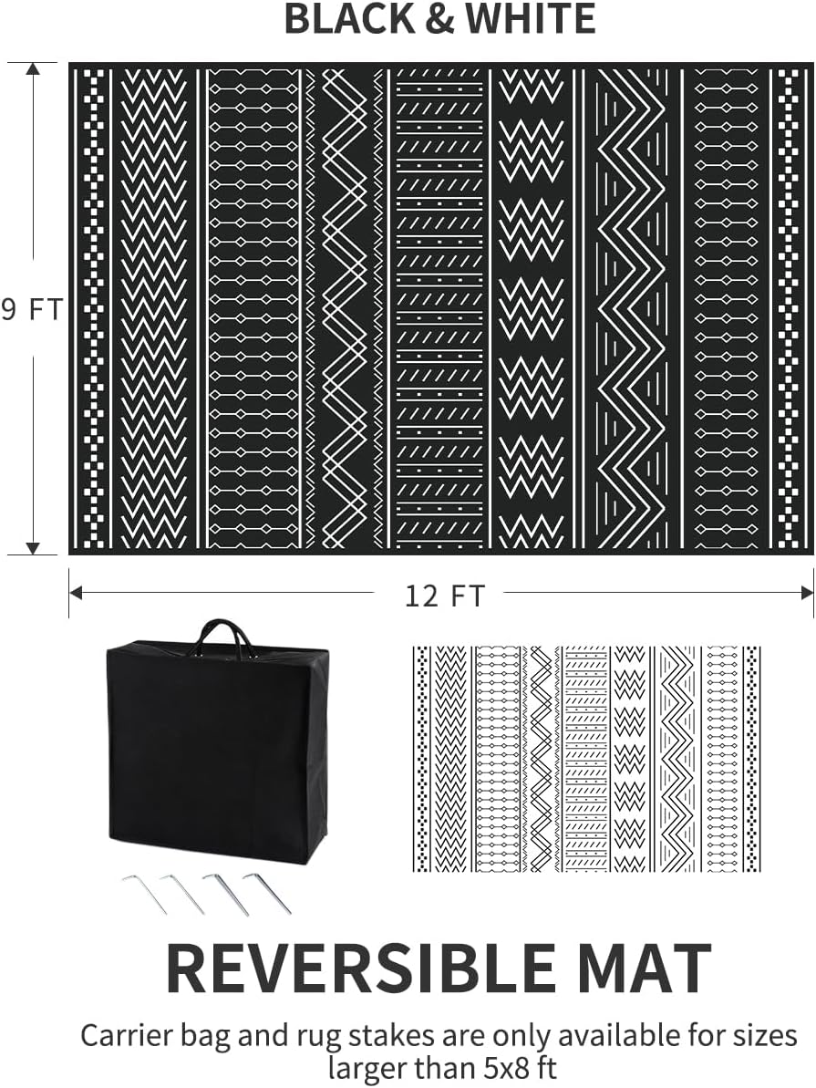 COCOER Outdoor Rug Carpet Waterproof 9x12 ft Patio Rug Mat Indoor Outdoor Area Rug for RV Camping Picnic Reversible Lightweight Plastic Straw Outside Rug for Patio Decor Decoration